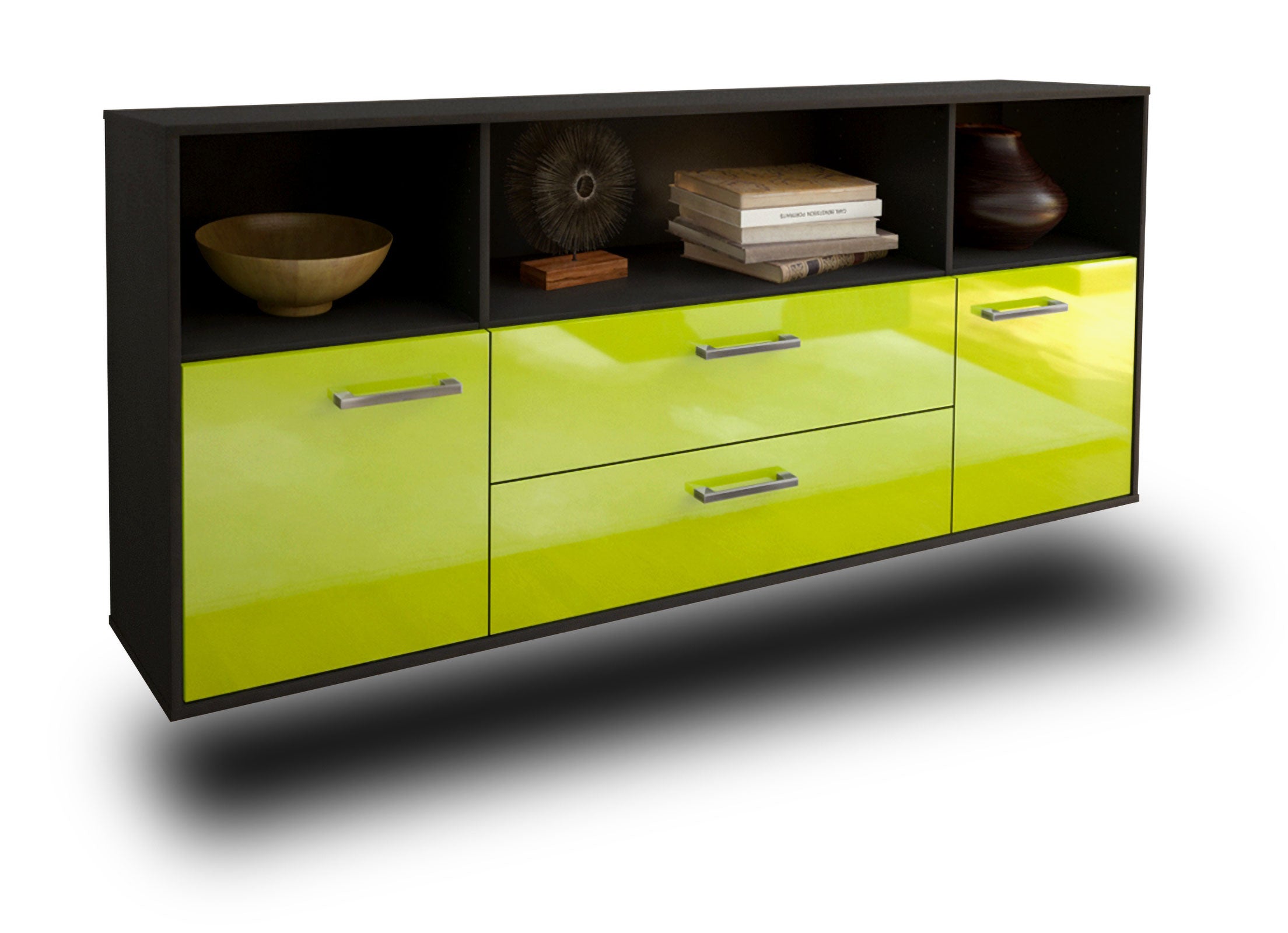 Sideboard - Enza - Design Hochglanz - Wandmontage mit Griffe 180 cm Anthrazit