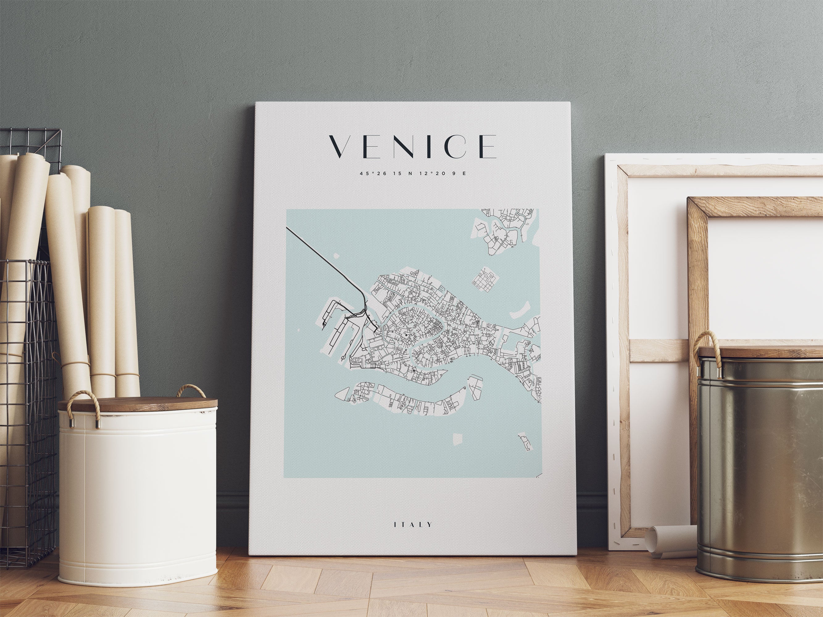 Stadtkarte Eckig - Venedig, Leinwandbild