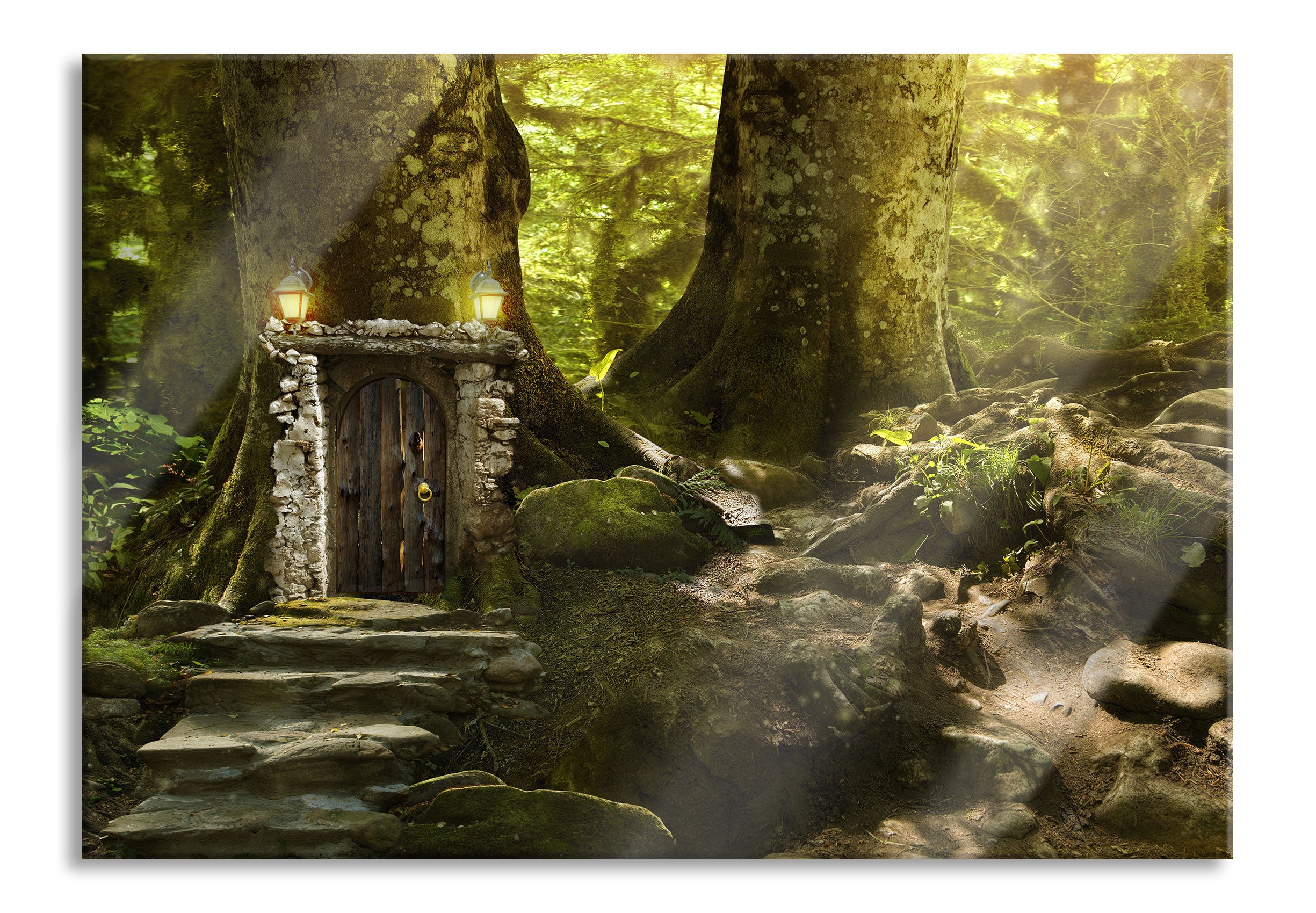 Geheimes Tor im Wald, Glasbild