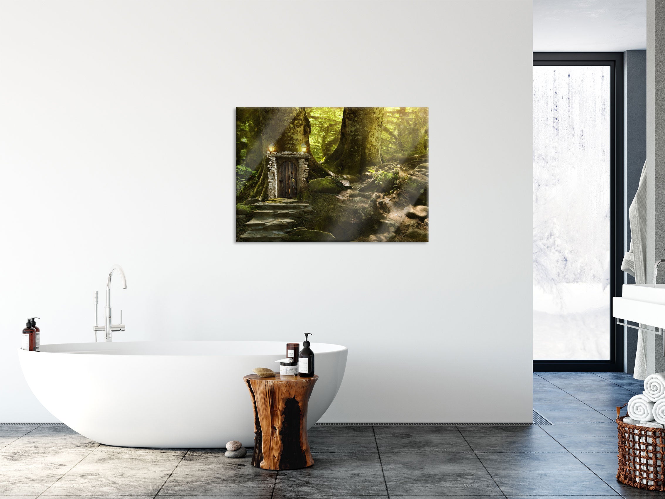 Geheimes Tor im Wald, Glasbild
