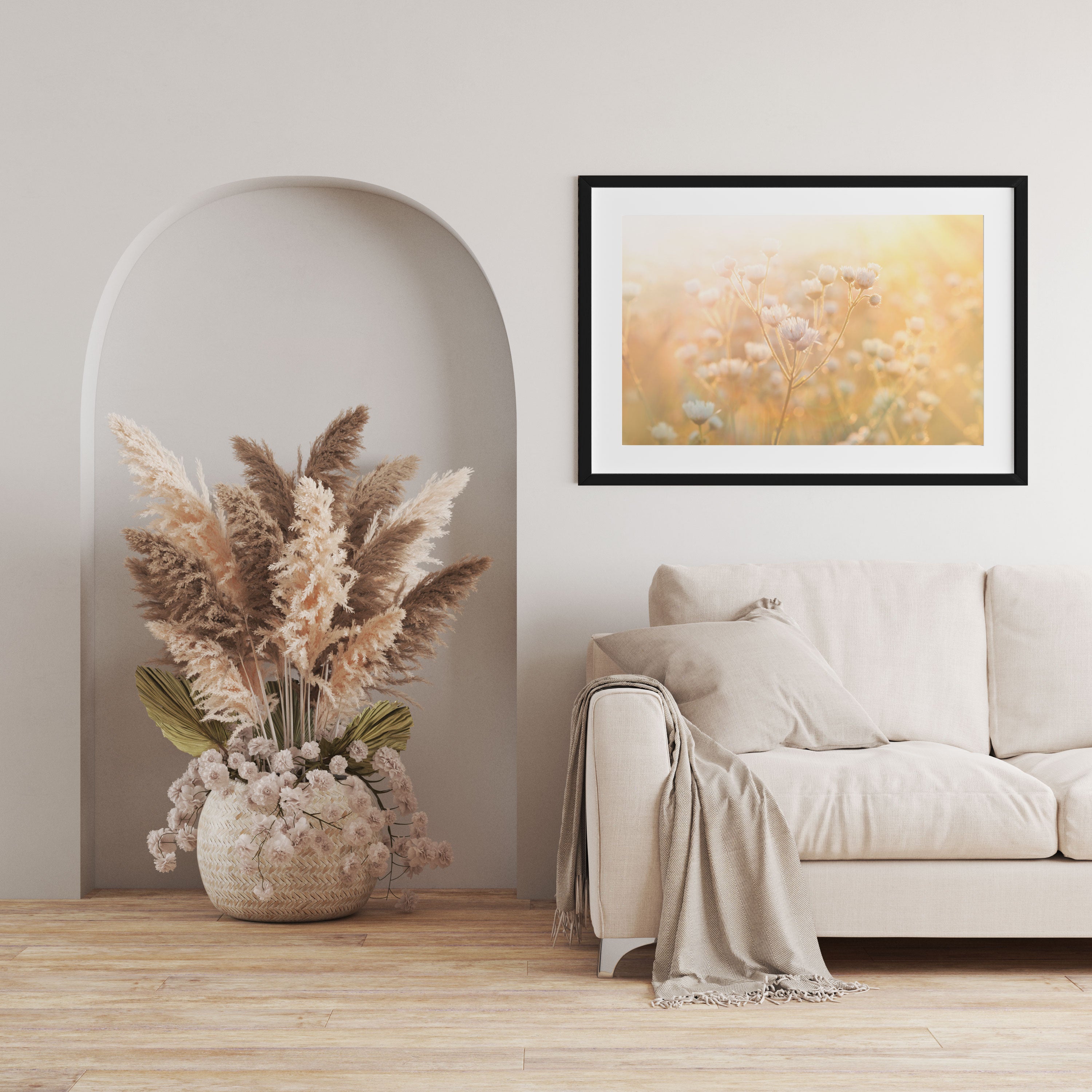 Romantische Blumenwiese, Gerahmtes Bild