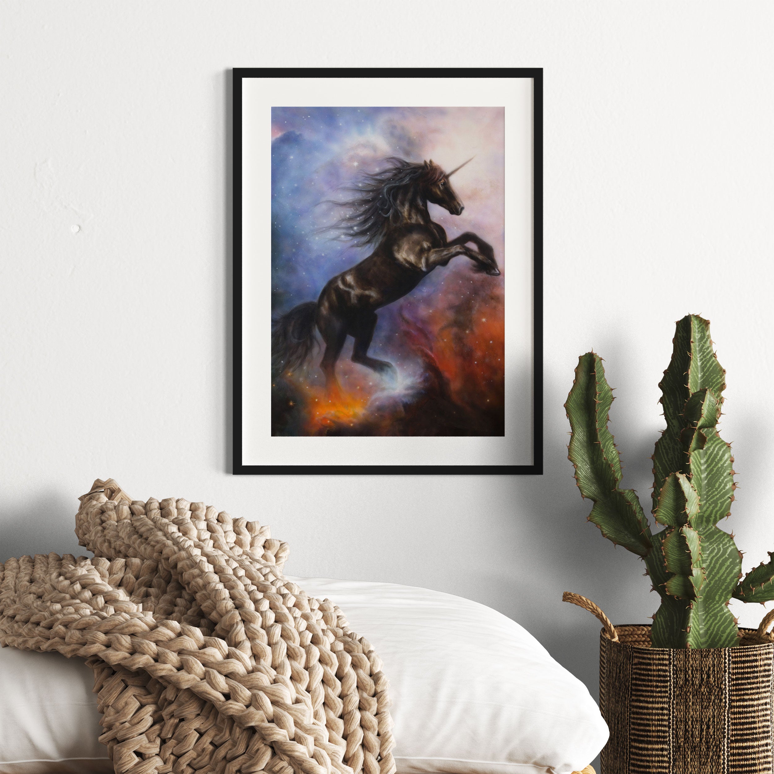 Traumhaftes schwarzes Einhorn, Gerahmtes Bild