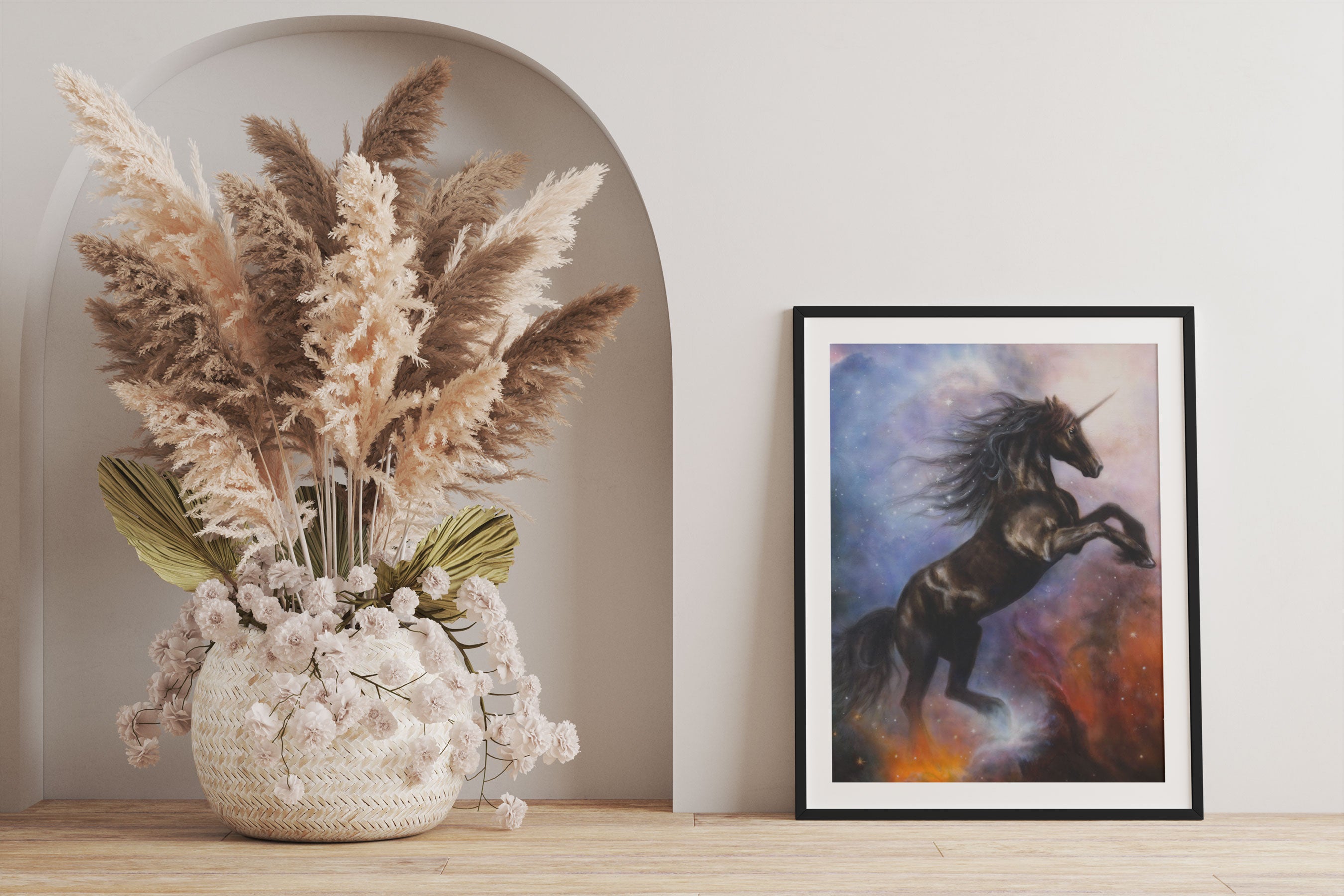 Traumhaftes schwarzes Einhorn, Gerahmtes Bild