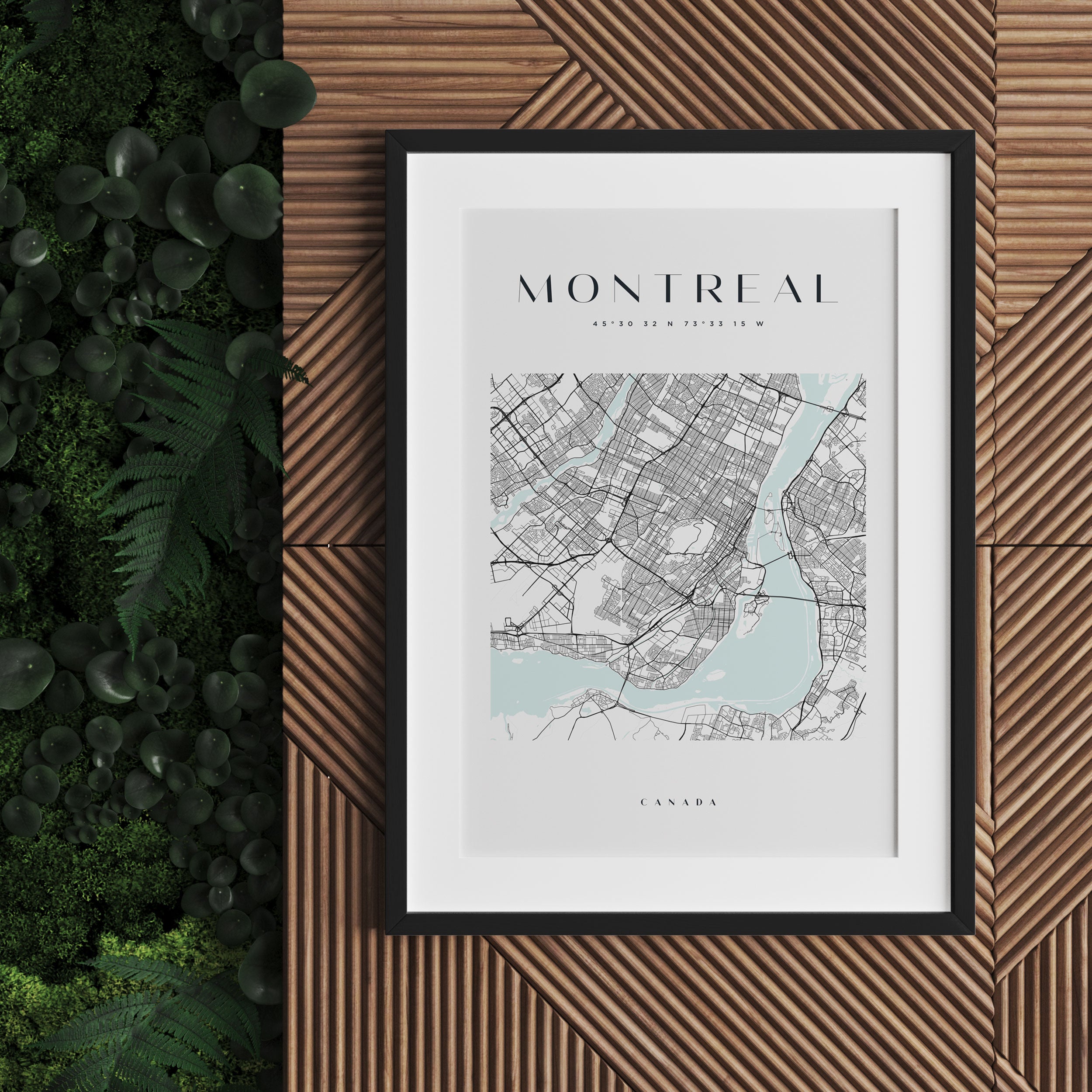 Stadtkarte Eckig - Montreal, Gerahmtes Bild