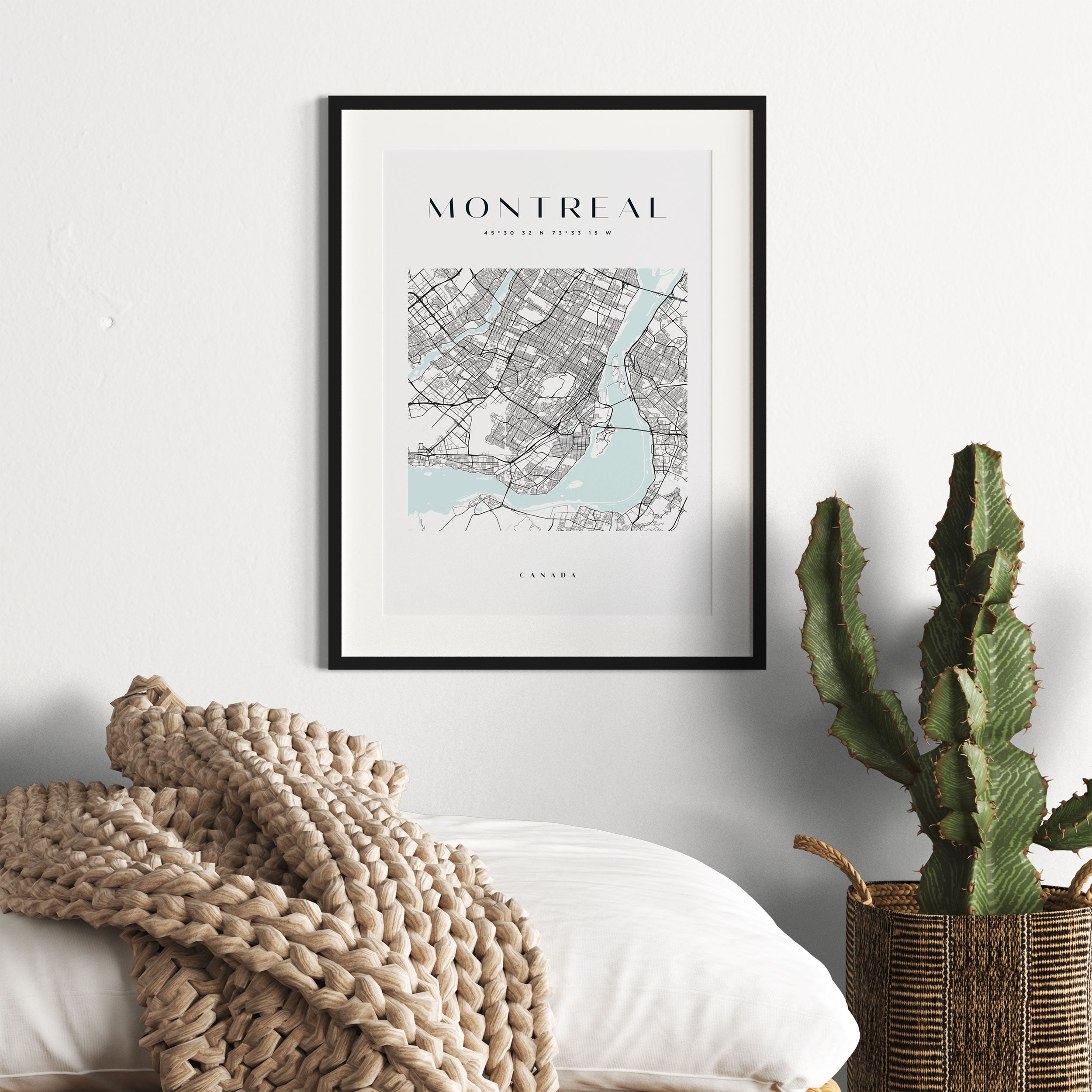 Stadtkarte Eckig - Montreal, Gerahmtes Bild
