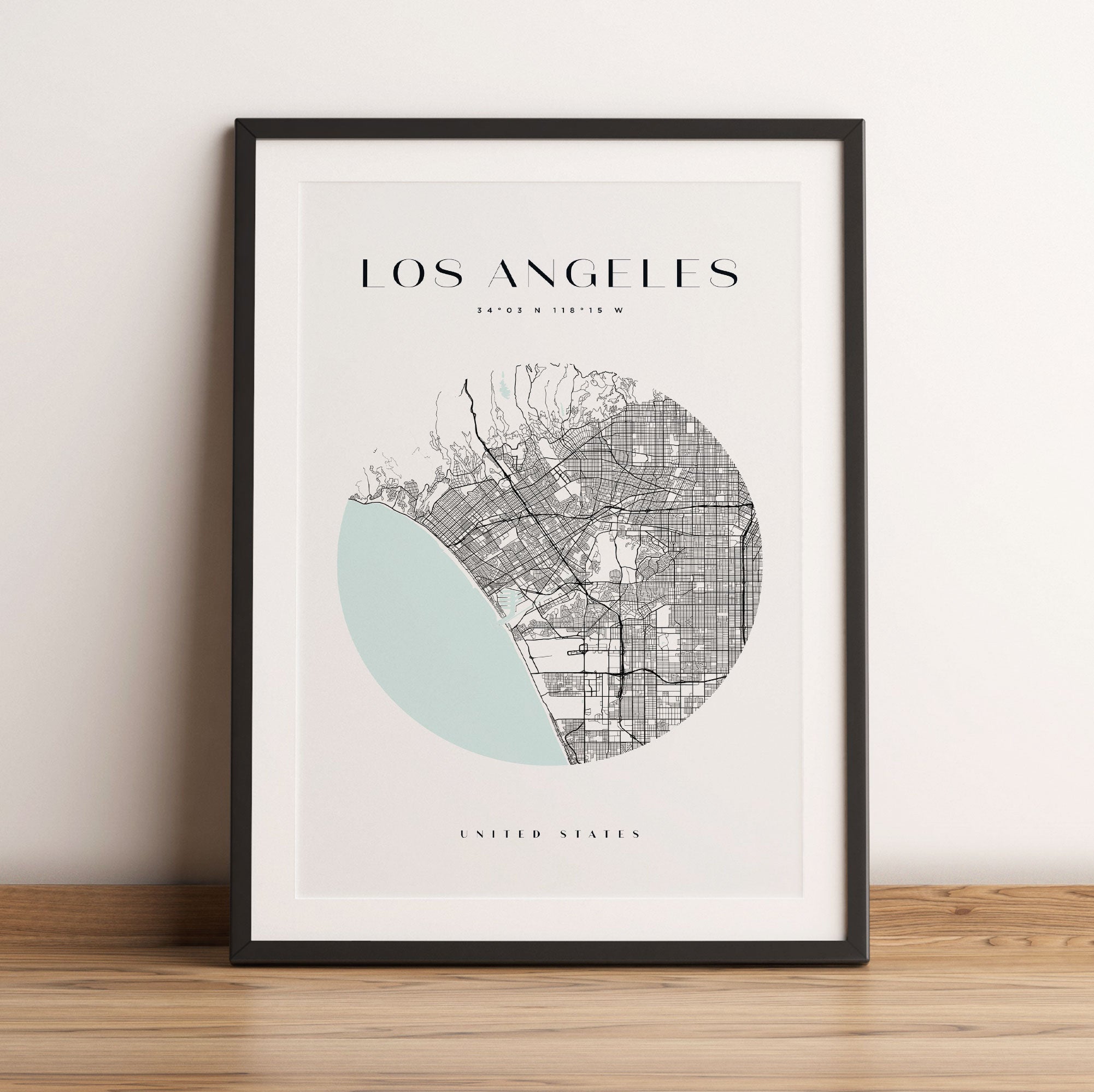 Stadtkarte Rund - Los Angeles, Gerahmtes Bild