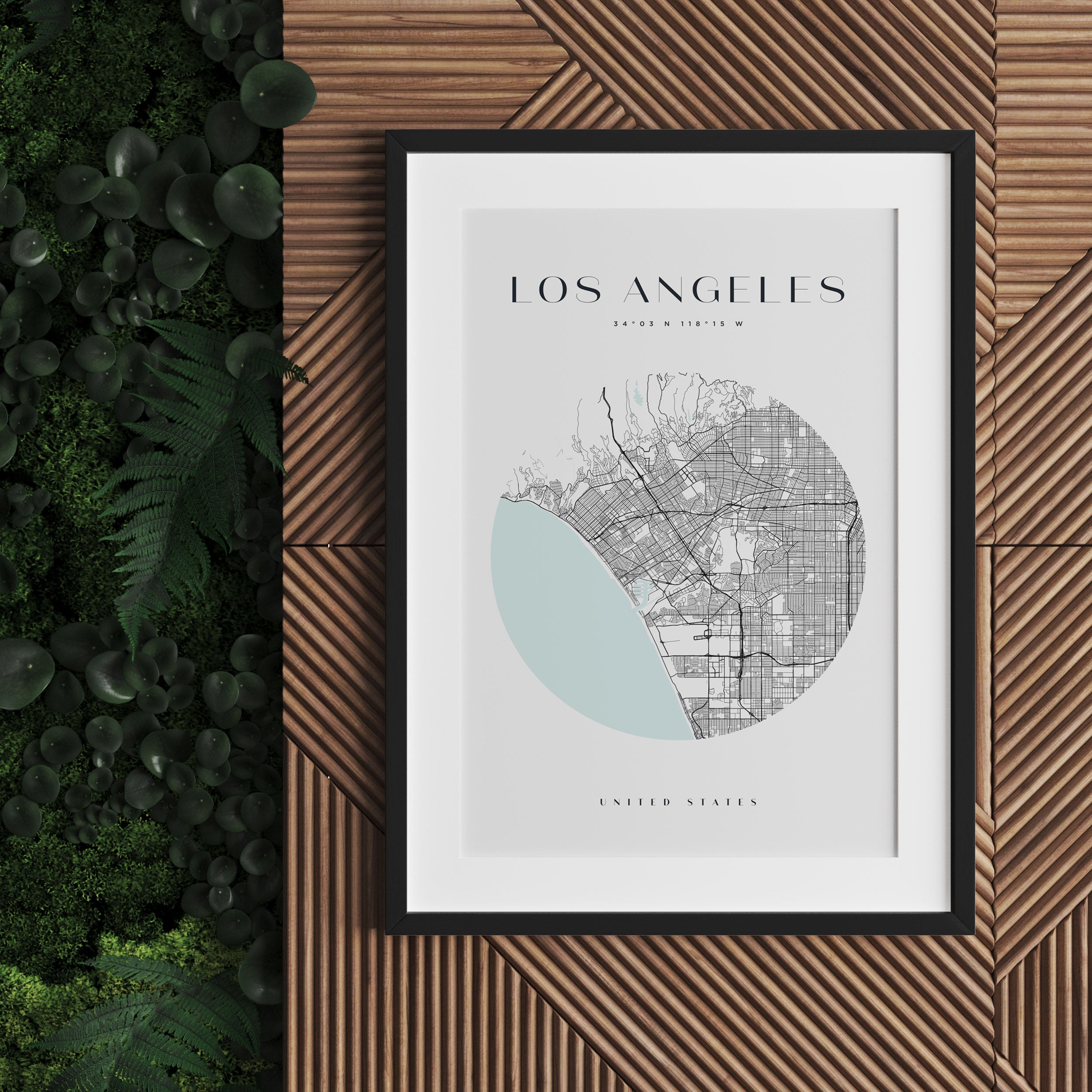 Stadtkarte Rund - Los Angeles, Gerahmtes Bild