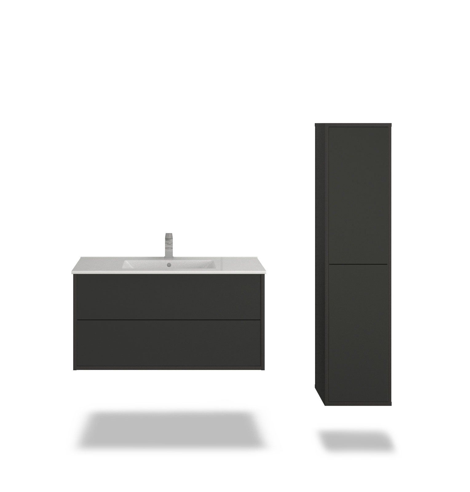 Badmöbelset - 2-Teilig Hades I - Uni-Farbdekor/Anthrazit - Wandmontage - Push-to-Open - 100 cm