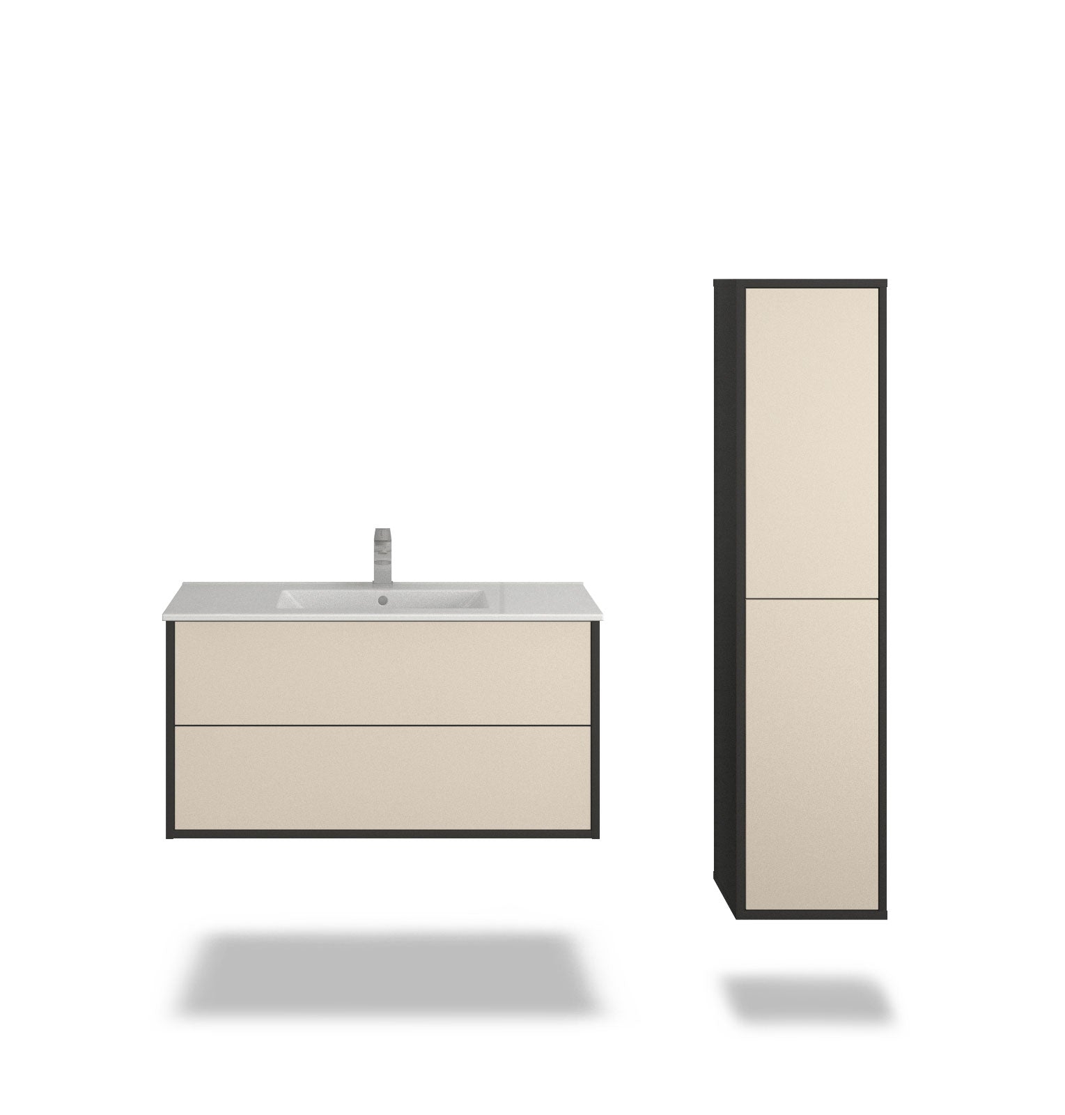 Badmöbelset - 2-Teilig Hades I - Uni-Farbdekor/Anthrazit - Wandmontage - Push-to-Open - 100 cm