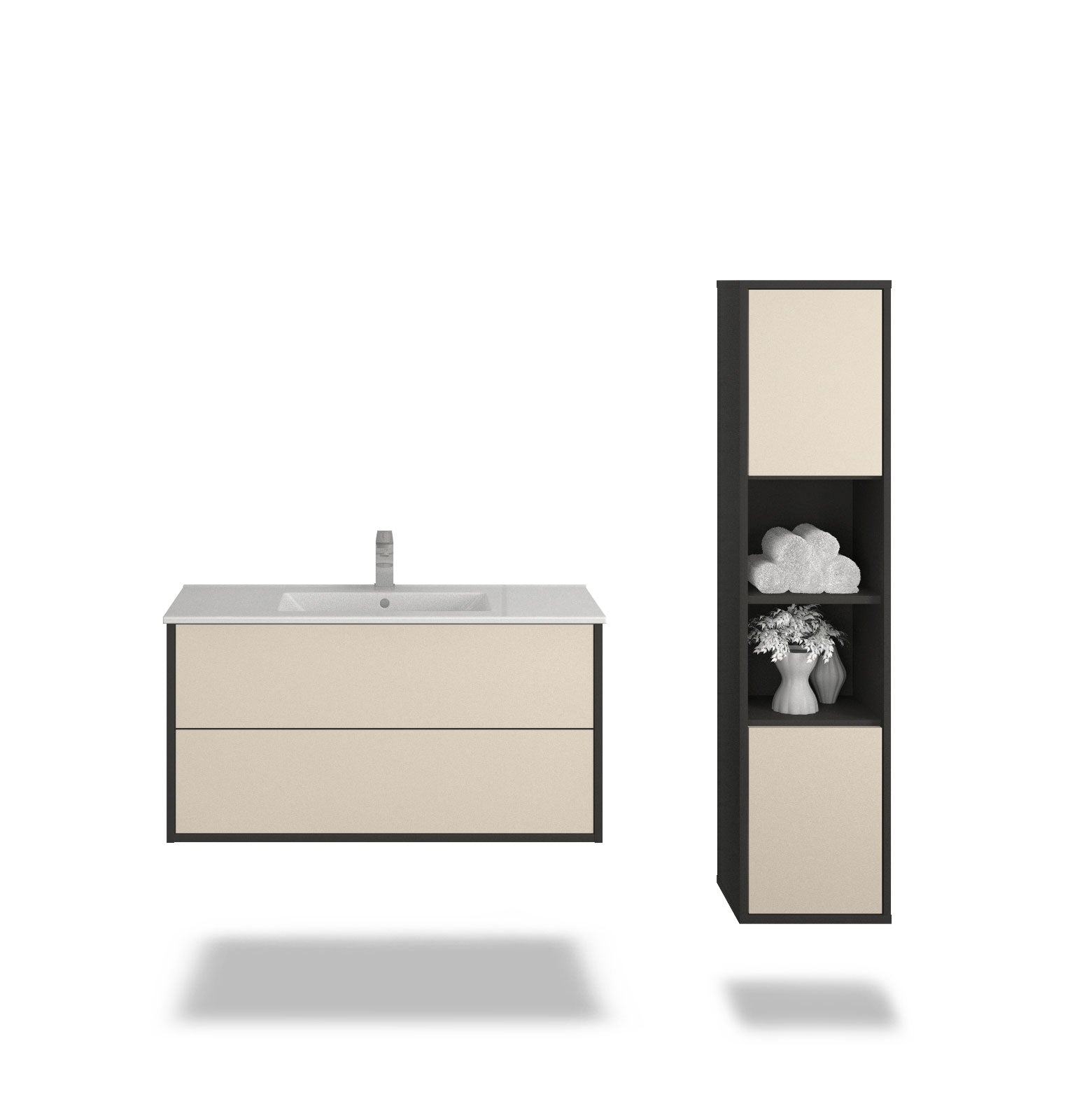 Badmöbelset - 2-Teilig Hades V - Uni-Farbdekor/Anthrazit - Wandmontage - Push-to-Open - 100 cm