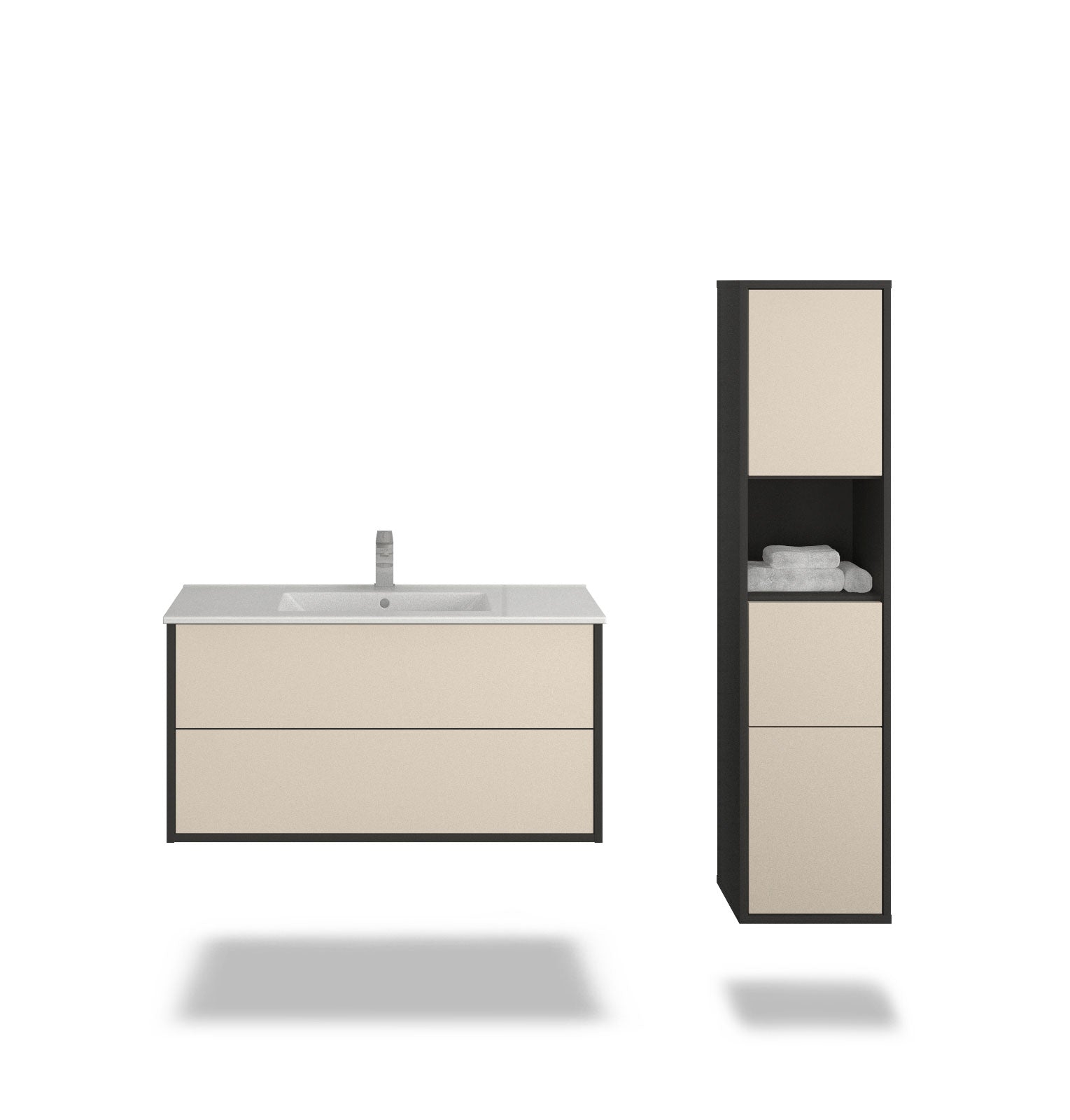 Badmöbelset - 2-Teilig Hades VI - Uni-Farbdekor/Anthrazit - Wandmontage - Push-to-Open - 100 cm