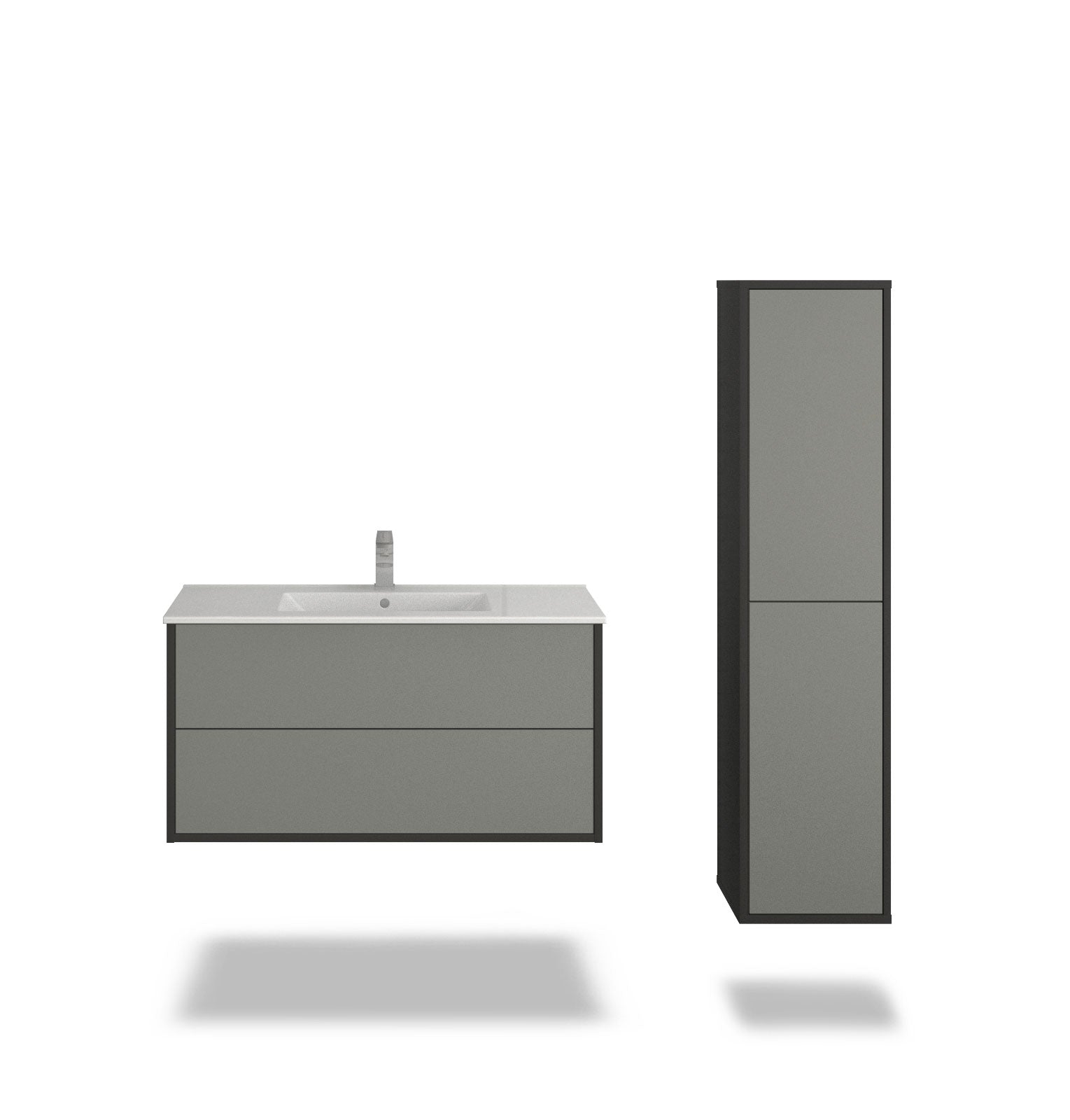 Badmöbelset - 2-Teilig Hades I - Uni-Farbdekor/Anthrazit - Wandmontage - Push-to-Open - 100 cm