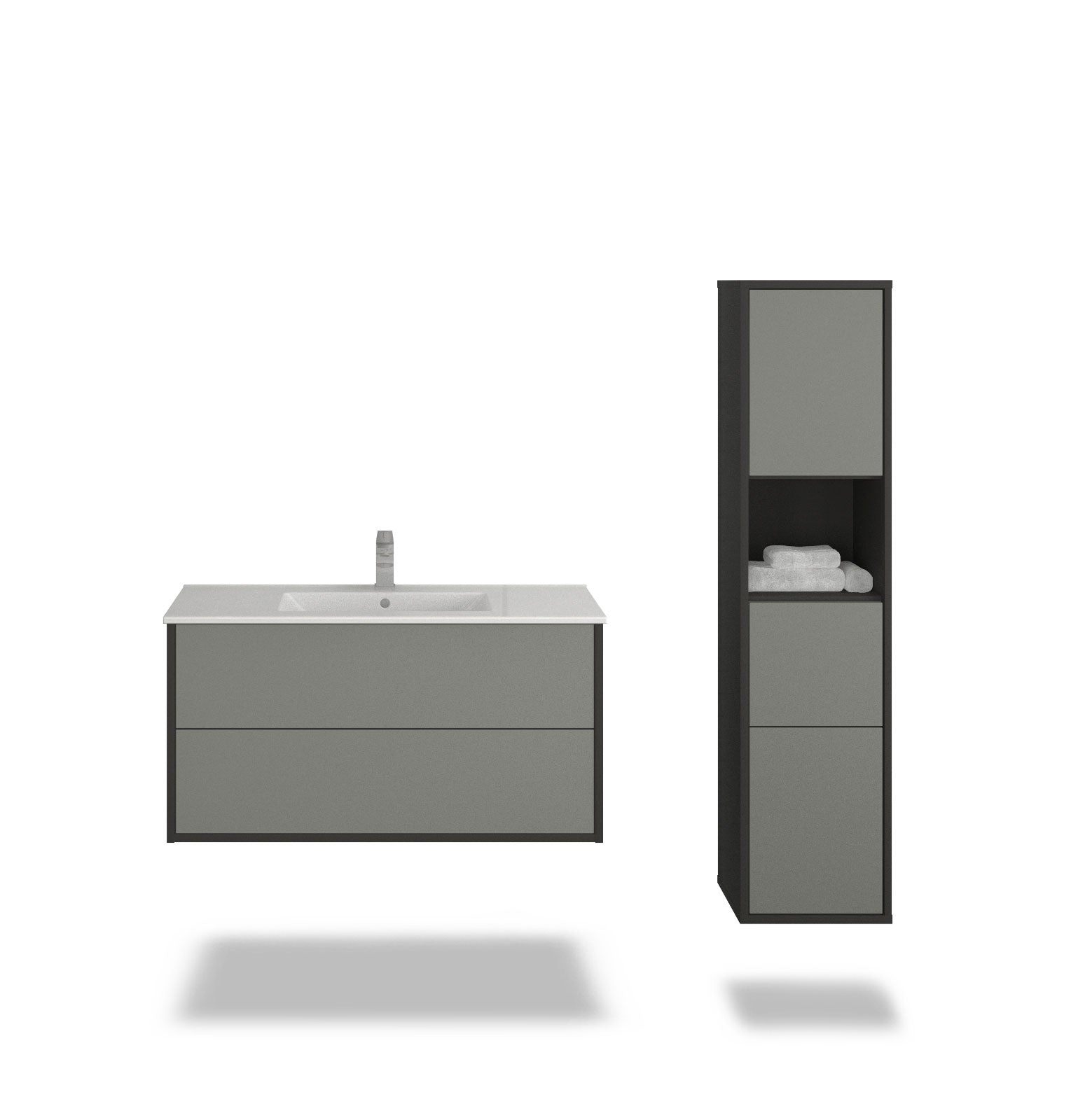 Badmöbelset - 2-Teilig Hades VI - Uni-Farbdekor/Anthrazit - Wandmontage - Push-to-Open - 100 cm