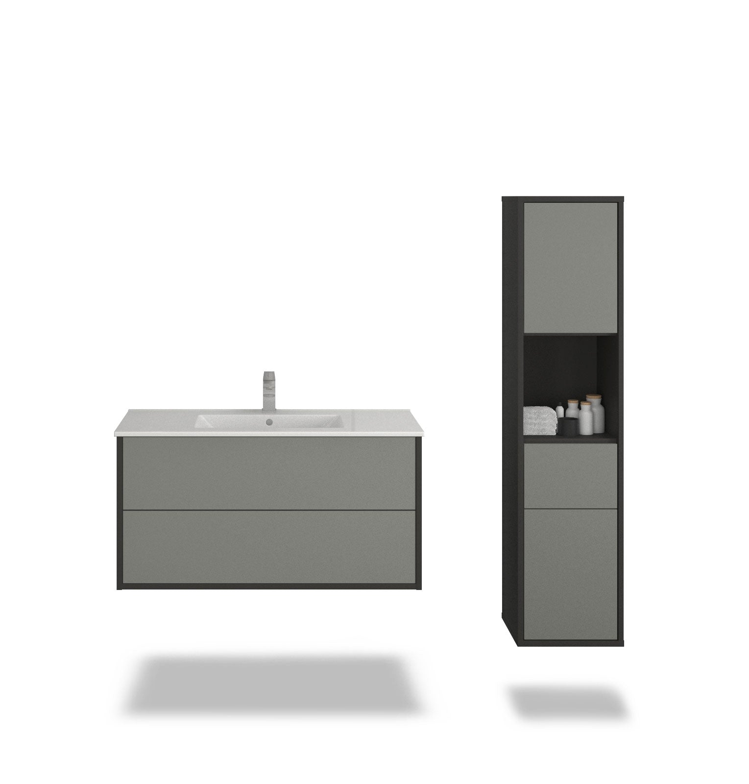 Badmöbelset - 2-Teilig Hades VII - Uni-Farbdekor/Anthrazit - Wandmontage - Push-to-Open - 100 cm