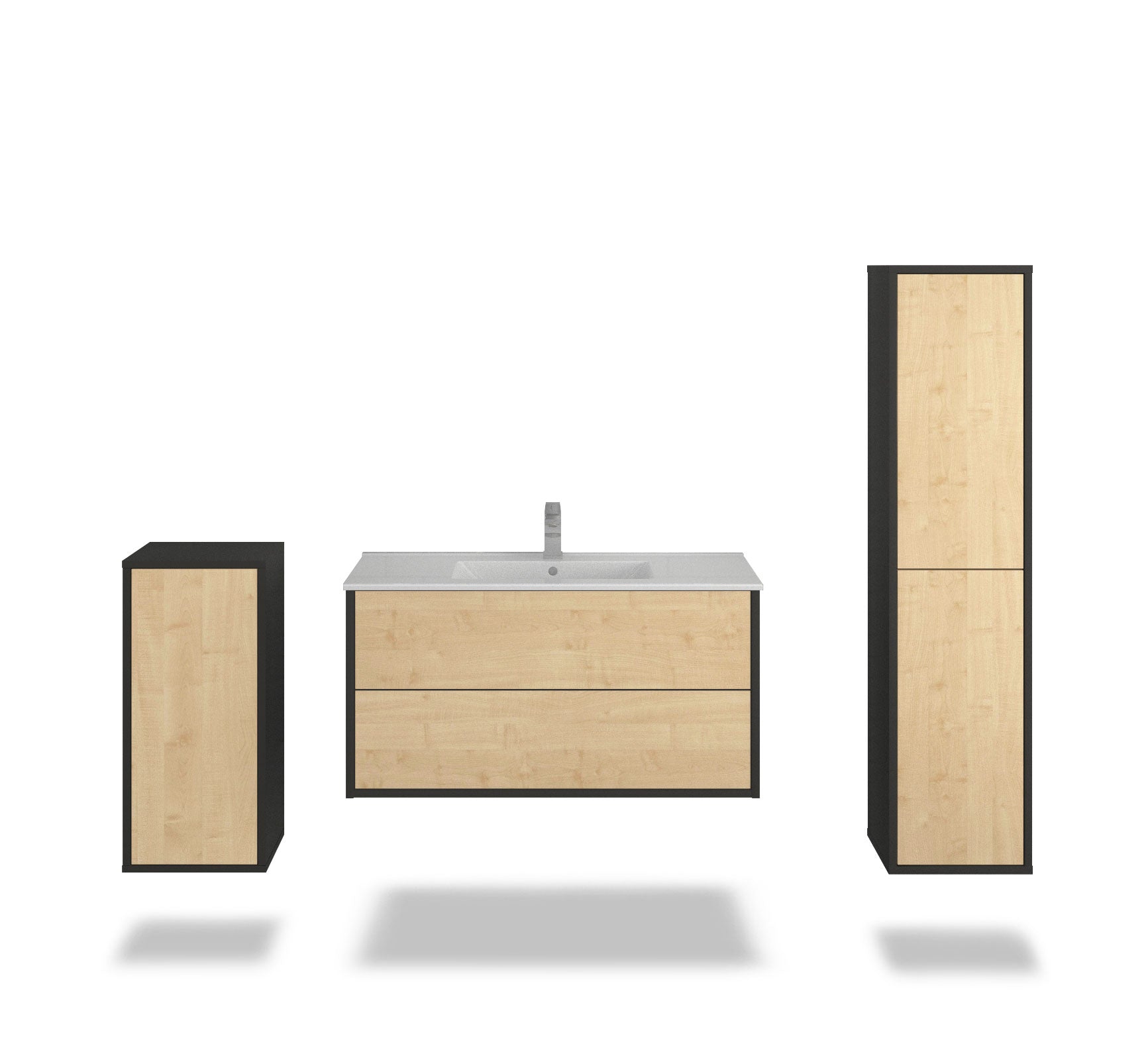 Badmöbelset - 3-Teilig Hades I-I - Holz-Dekor/Anthrazit - Wandmontage - Push to Open - 100 cm