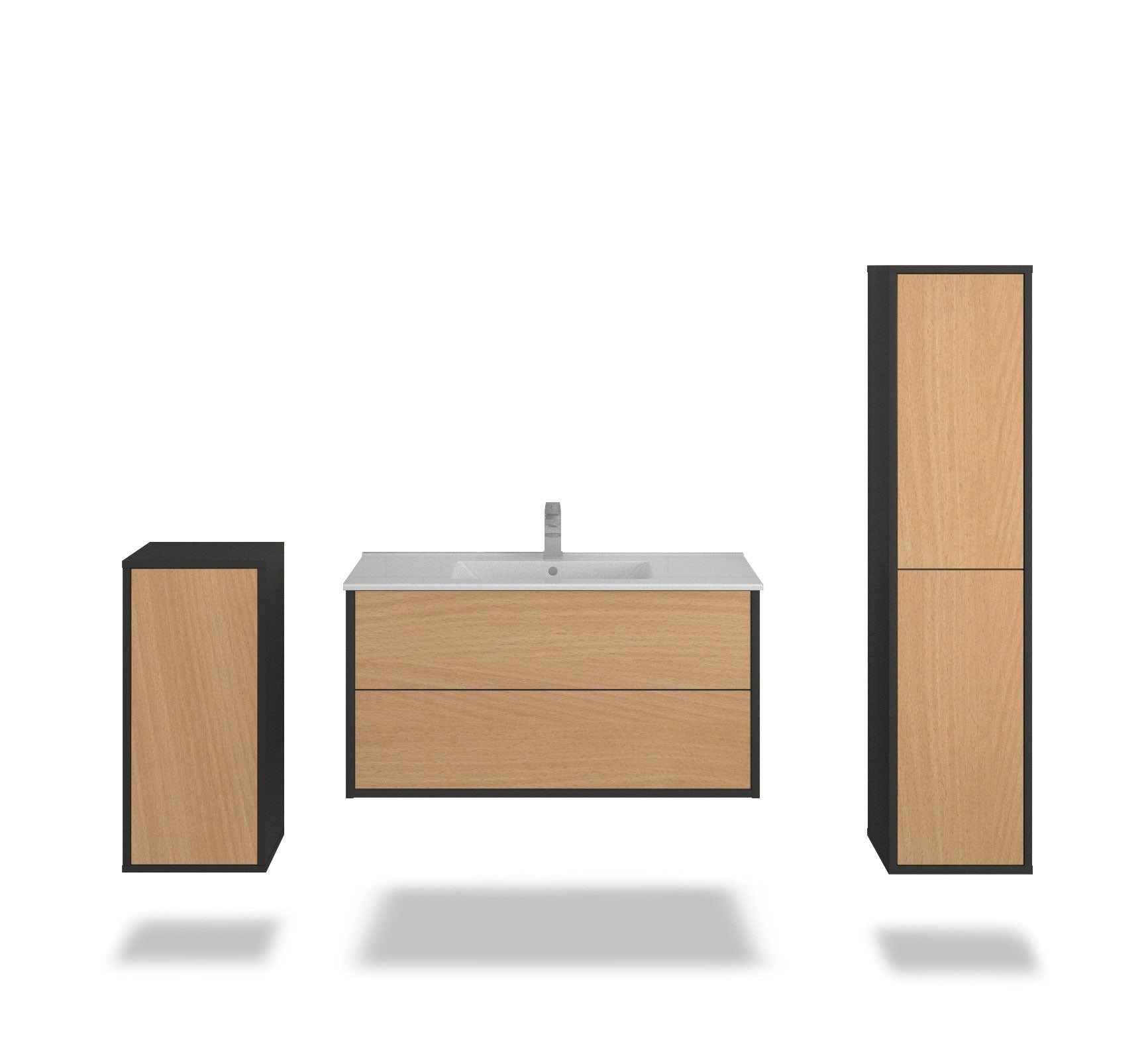 Badmöbelset - 3-Teilig Hades I-I - Holz-Dekor/Anthrazit - Wandmontage - Push to Open - 100 cm