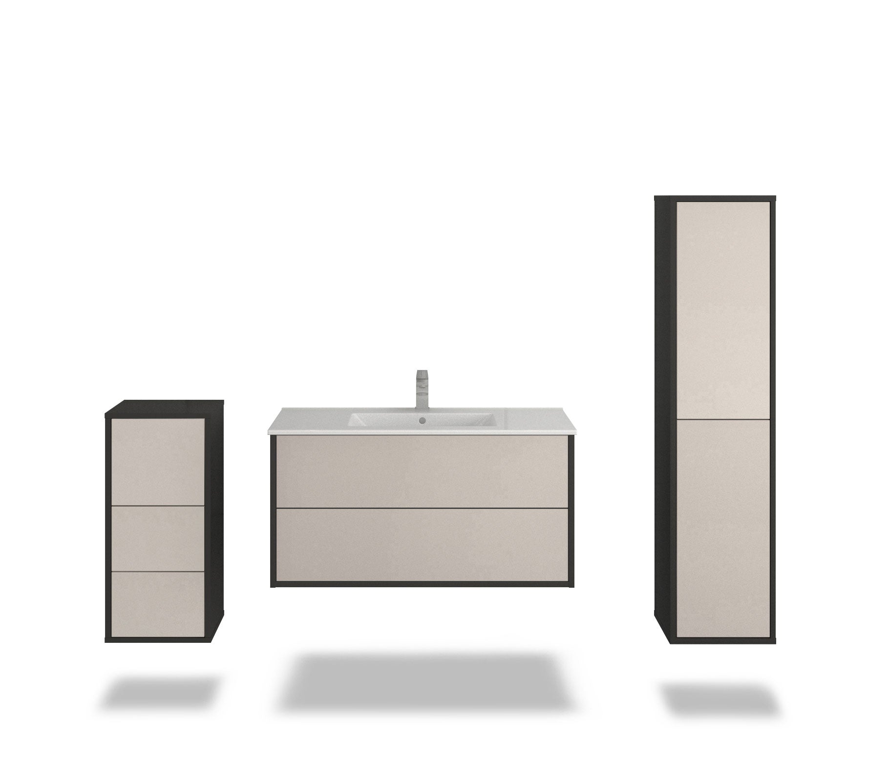 Badmöbelset - 3-Teilig Hades I-IV - Unifarb-Dekor/Anthrazit - Wandmontage - Push to Open - 100 cm