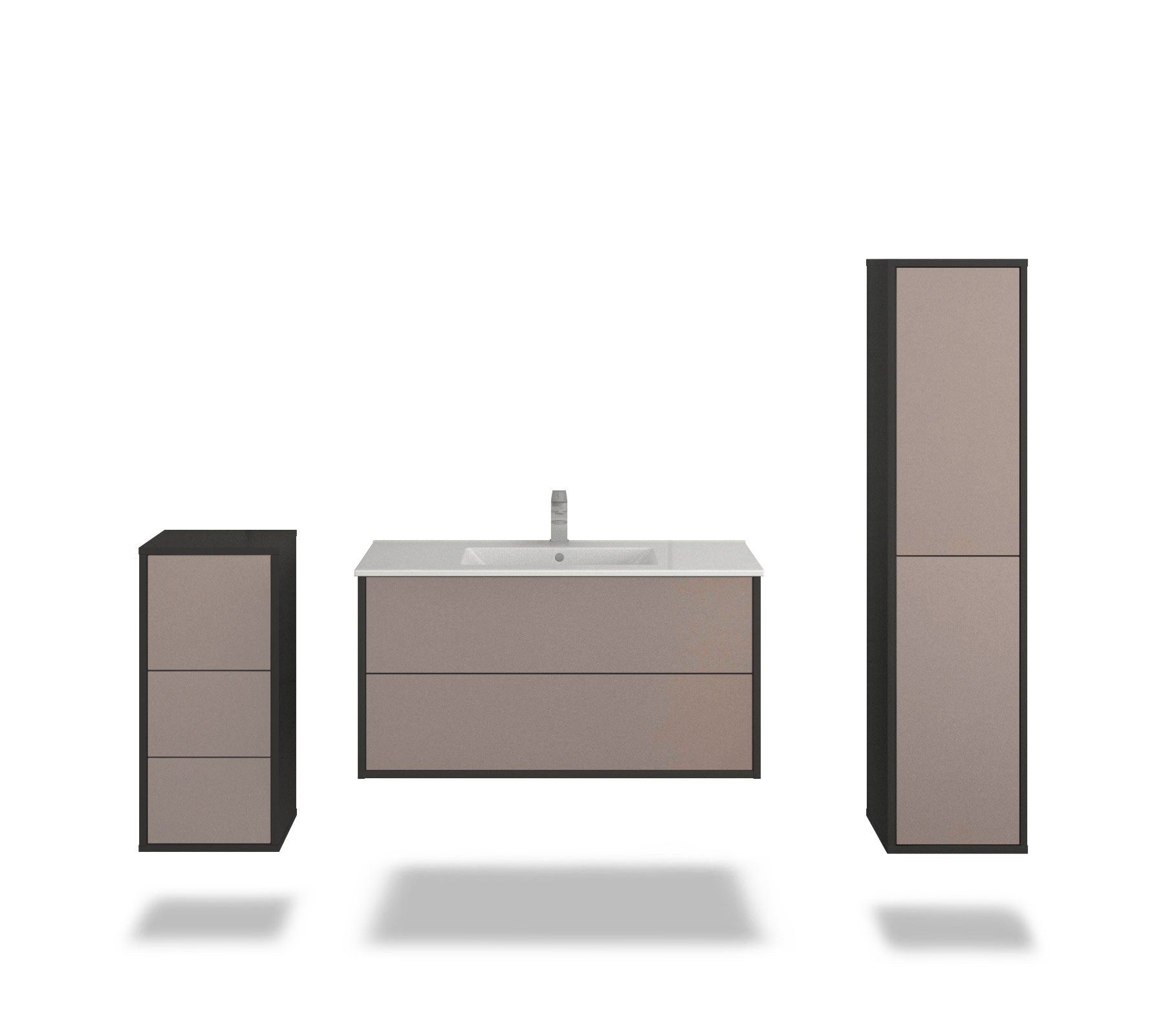 Badmöbelset - 3-Teilig Hades I-IV - Unifarb-Dekor/Anthrazit - Wandmontage - Push to Open - 100 cm