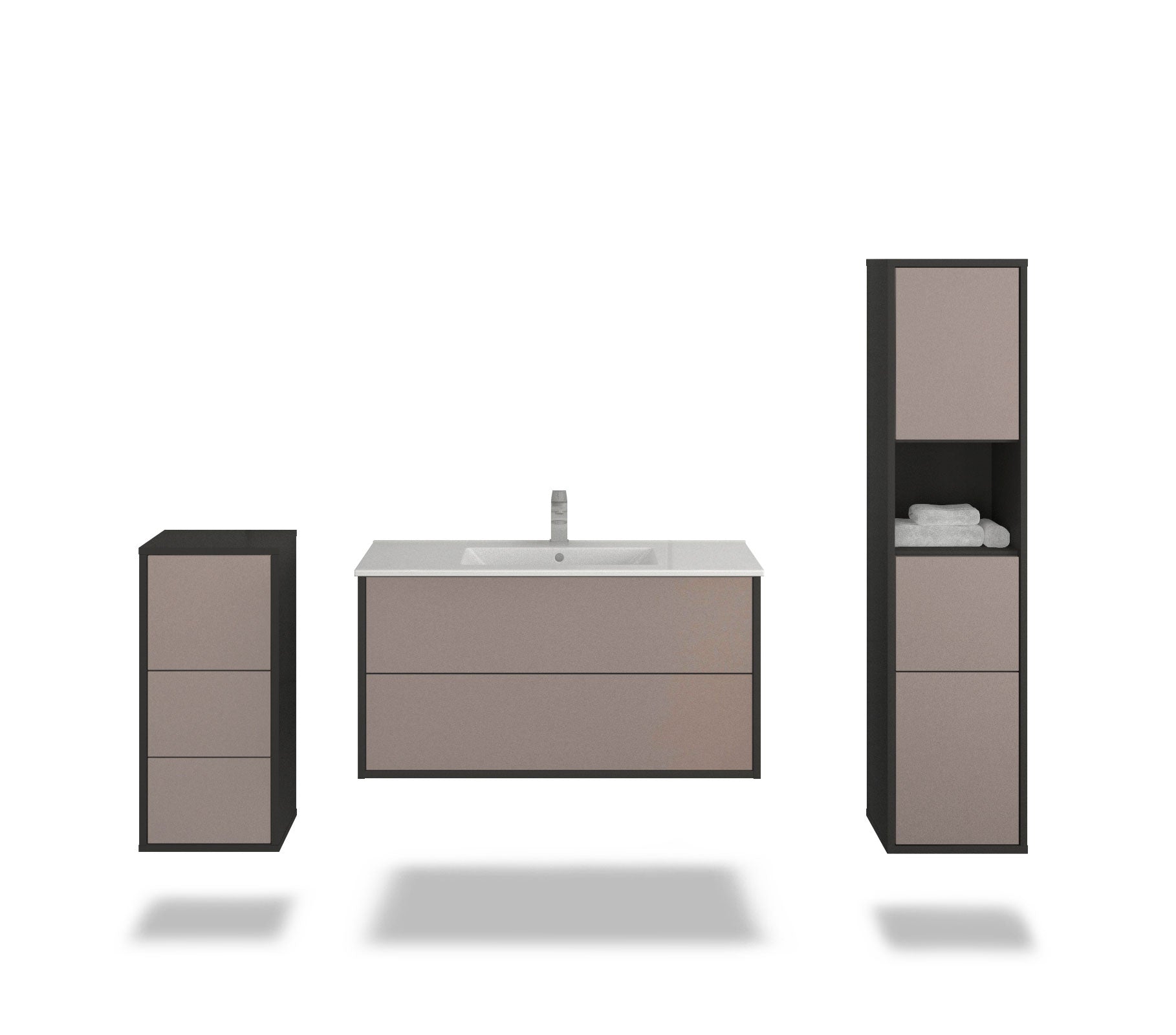 Badmöbelset - 3-Teilig Hades VI-IV - Unifarb-Dekor/Anthrazit - Wandmontage - Push to Open - 100 cm