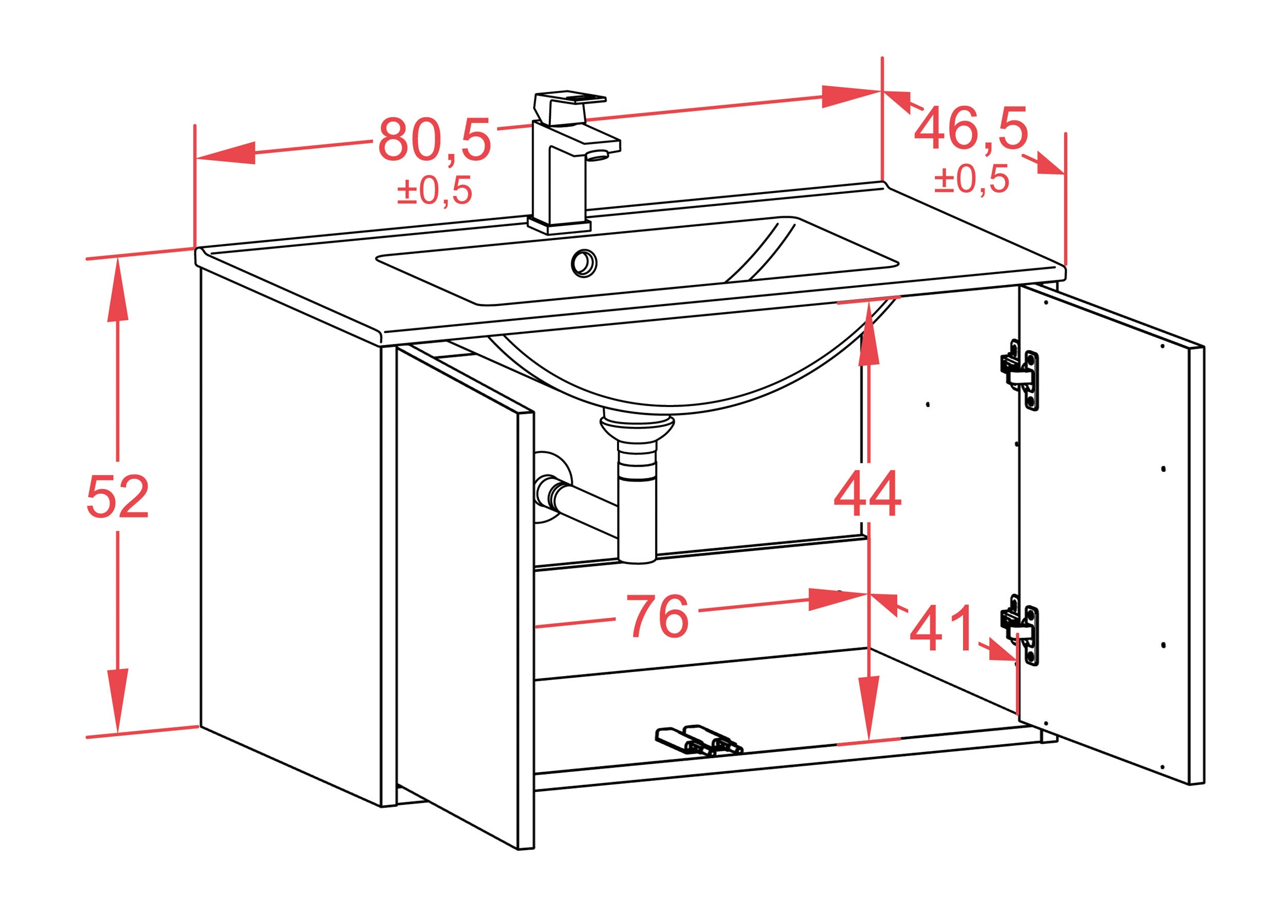 Waschtisch - Evelou - Design Holz-Dekor/Weiss - Wandmontage mit Push to Open - 80 cm