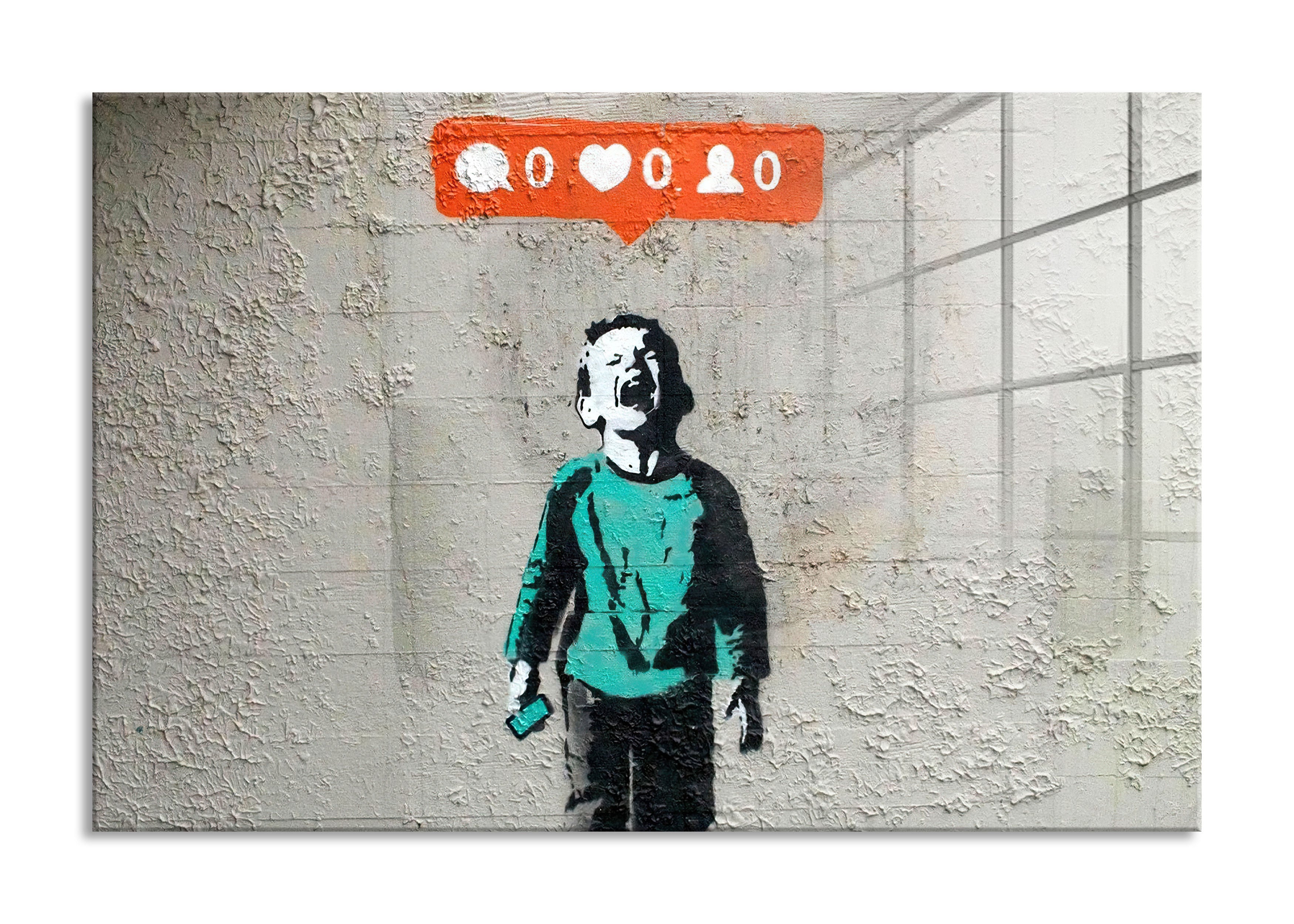 Banksy - Kind mit null likes, Glasbild