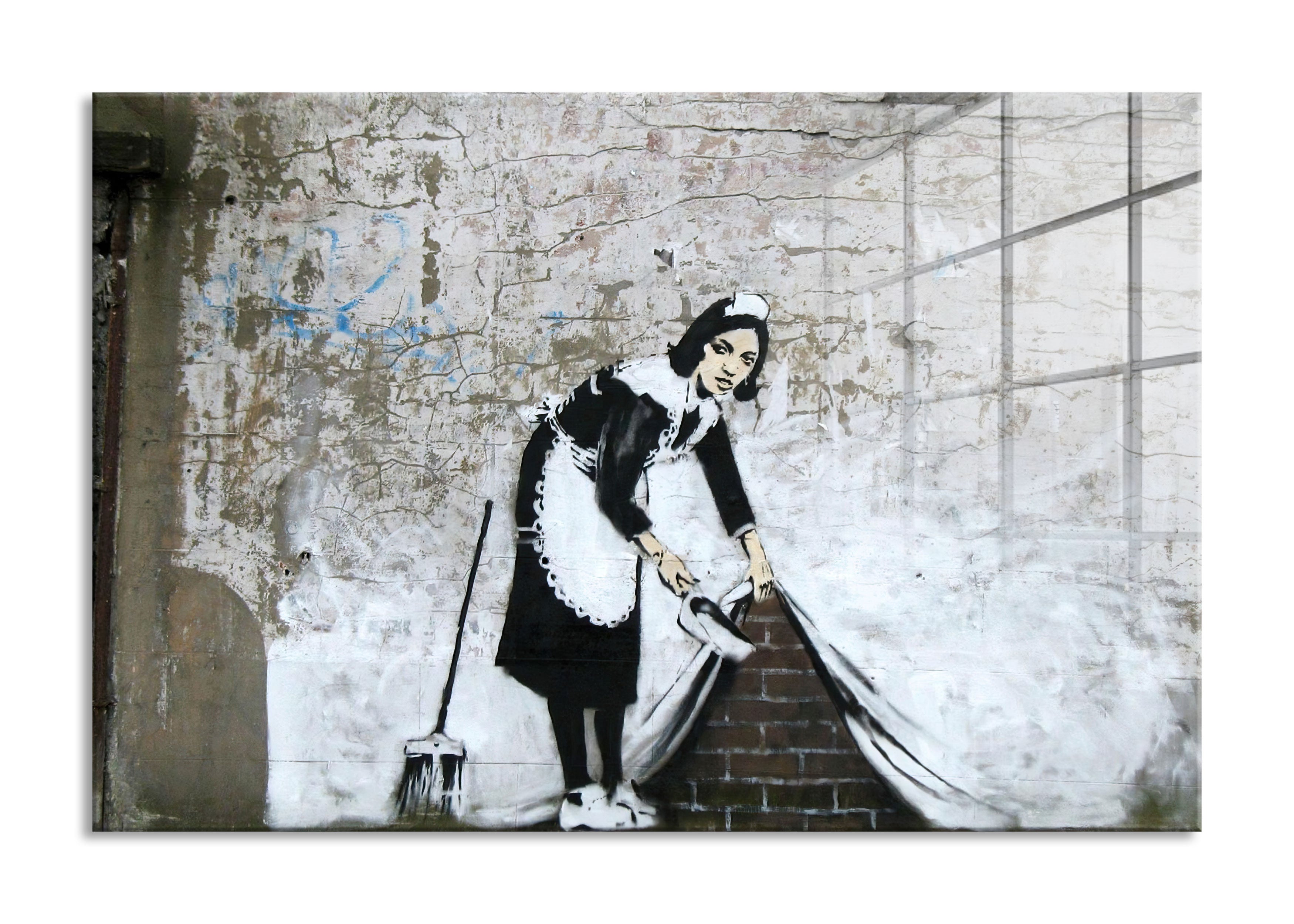 Banksy - Putz Frau , Glasbild