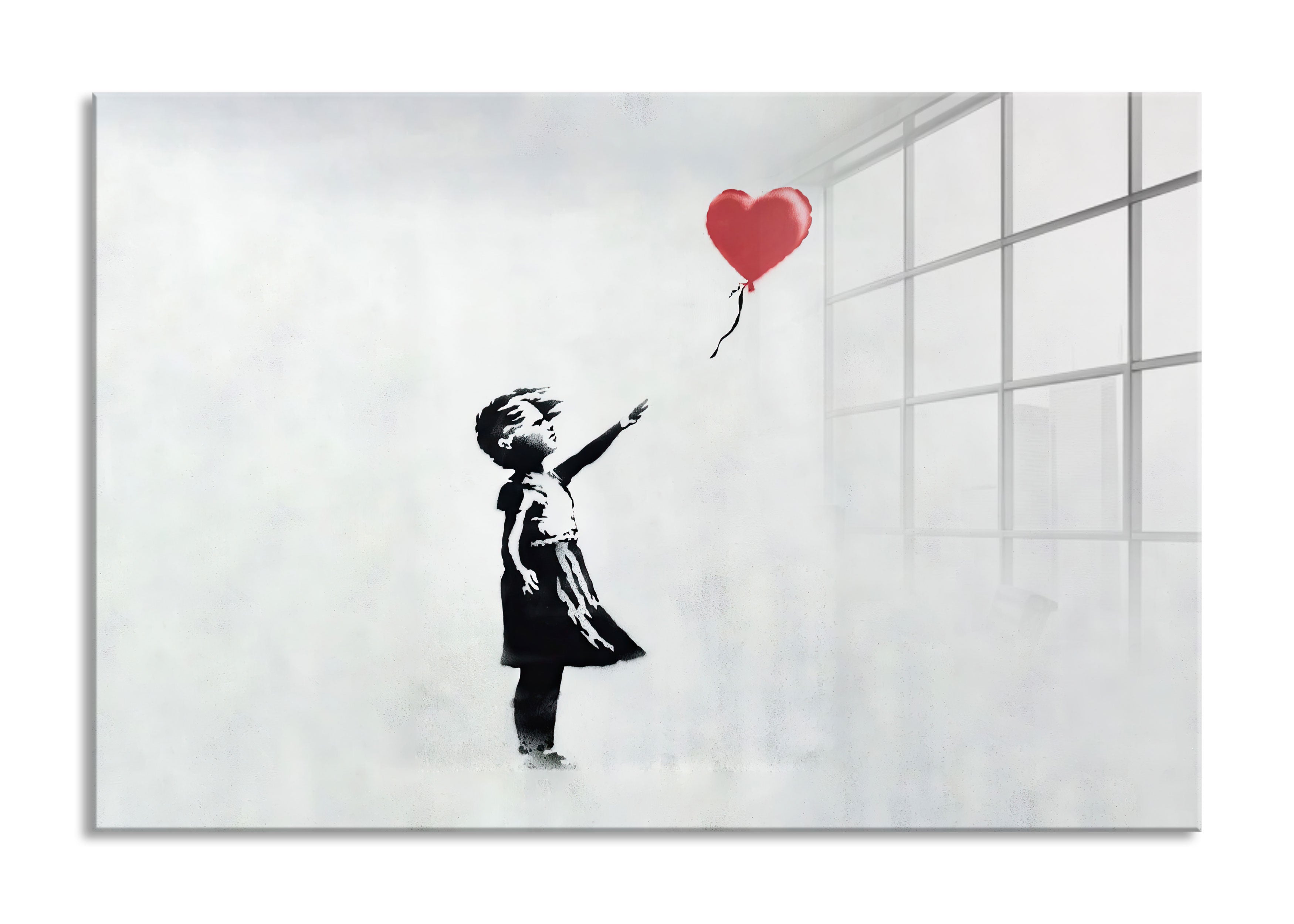 Banksy - Kind mit rotem Ballon , Glasbild