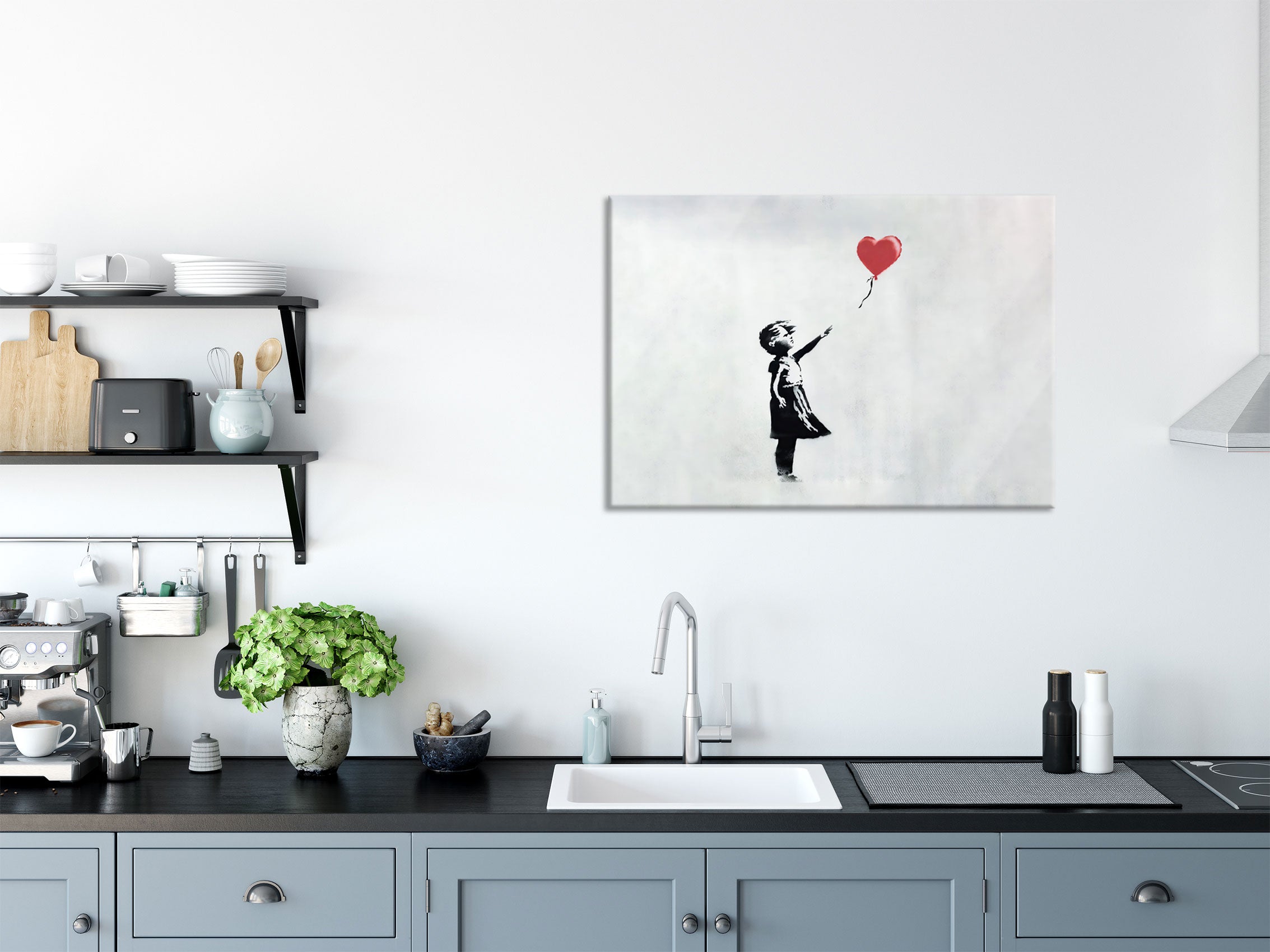 Banksy - Kind mit rotem Ballon , Glasbild