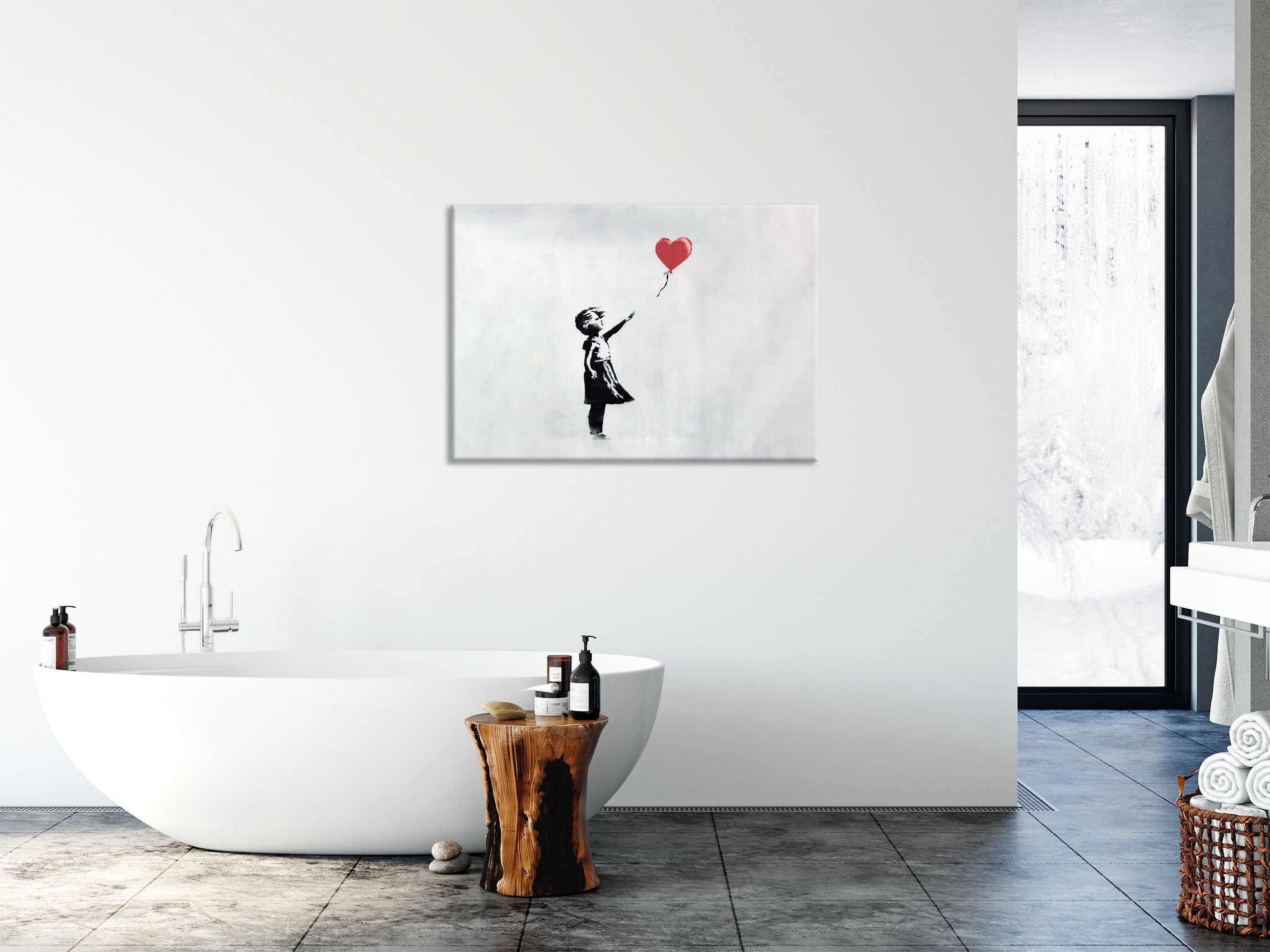 Banksy - Kind mit rotem Ballon , Glasbild