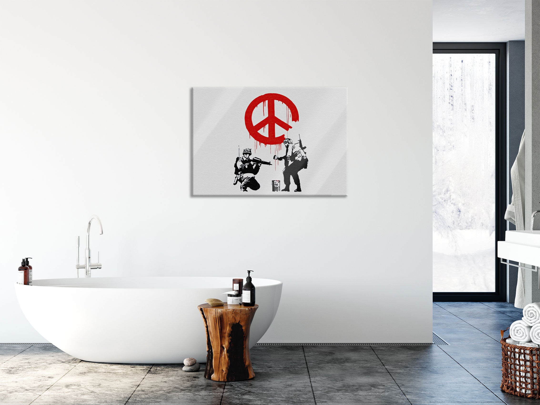 Banksy - Friedens zeichen , Glasbild