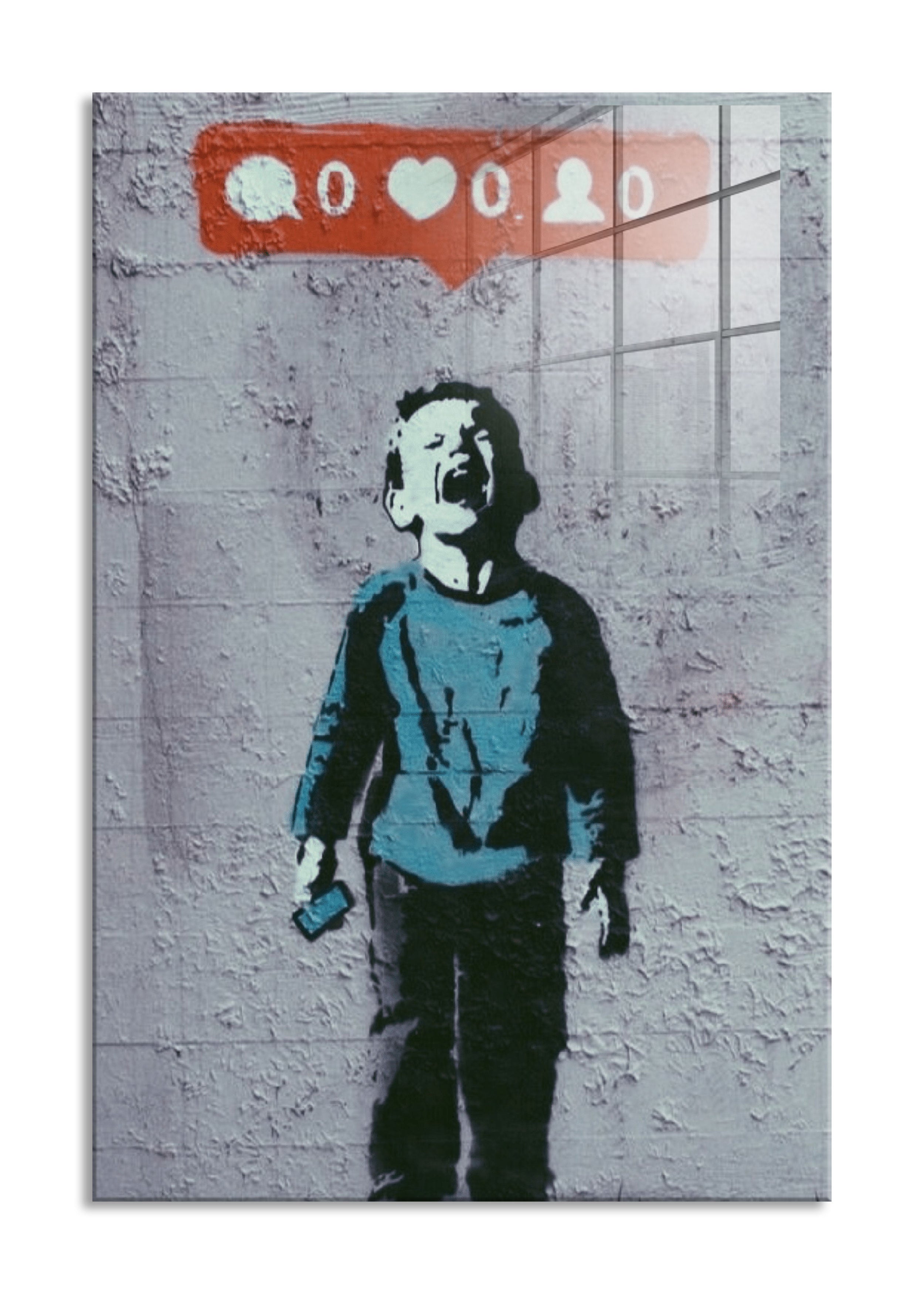 Banksy - Kind mit null likes, Glasbild