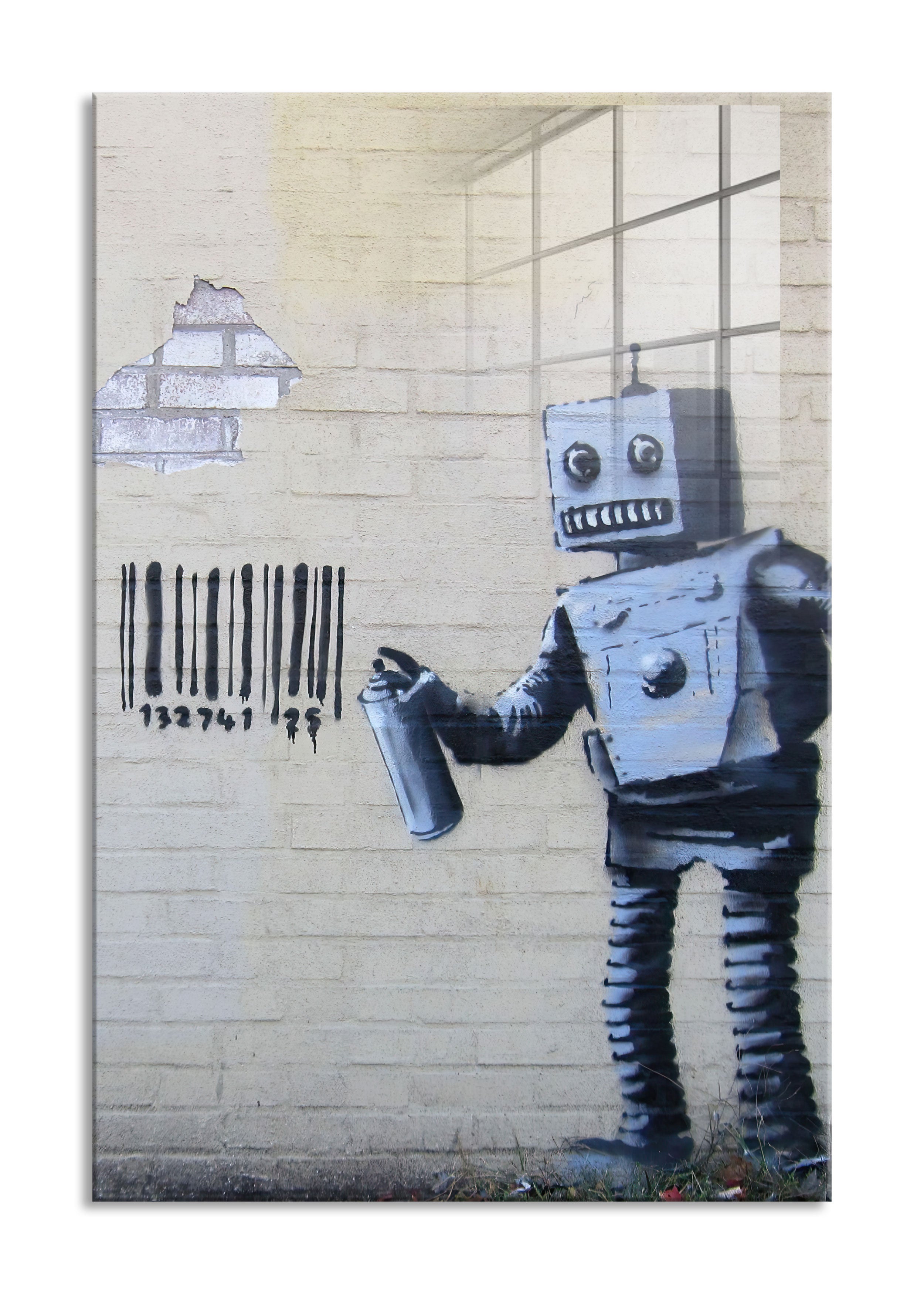 Banksy - Roboter mit code , Glasbild