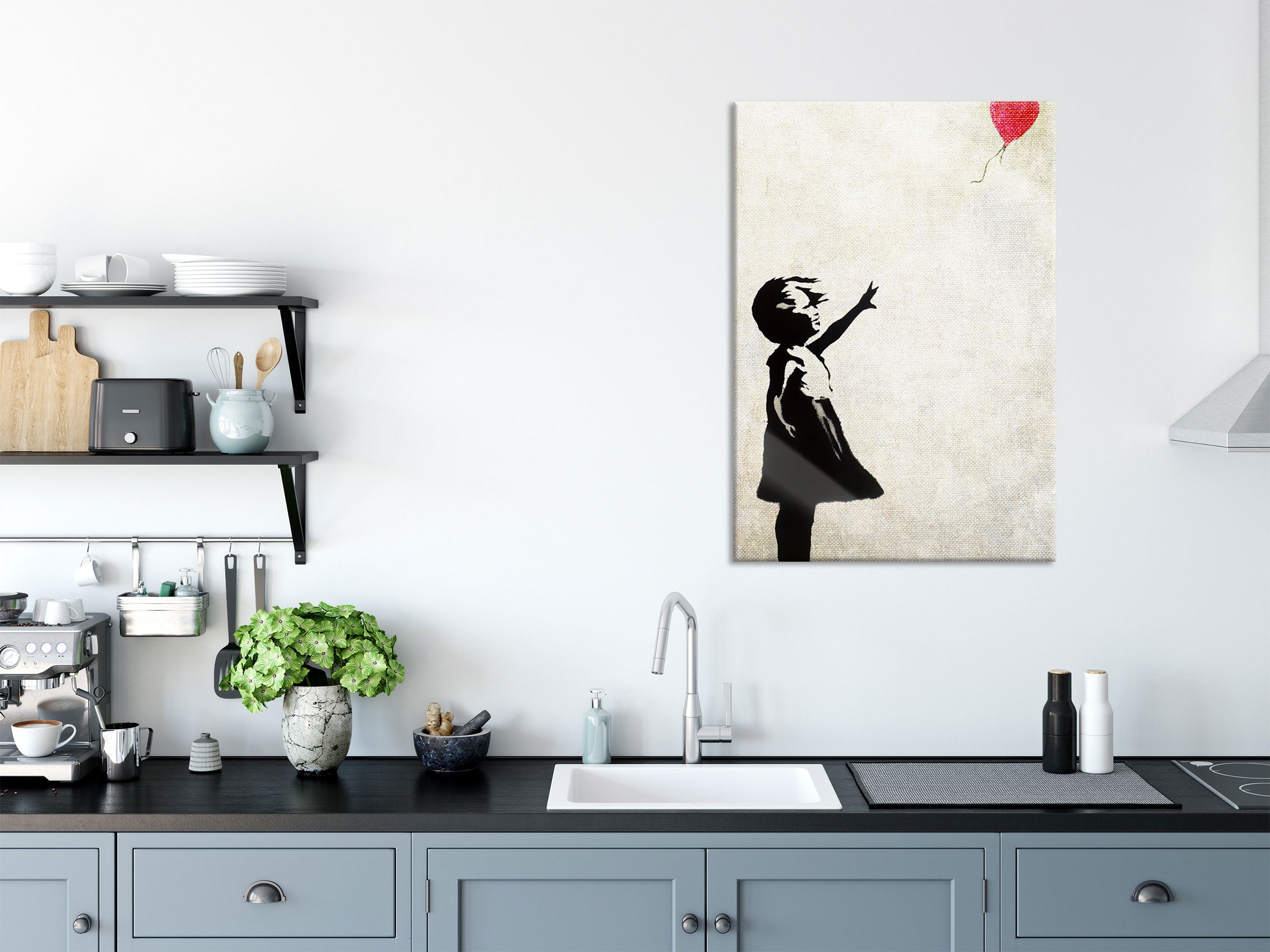 Banksy - Kind mit rotem Ballon , Glasbild