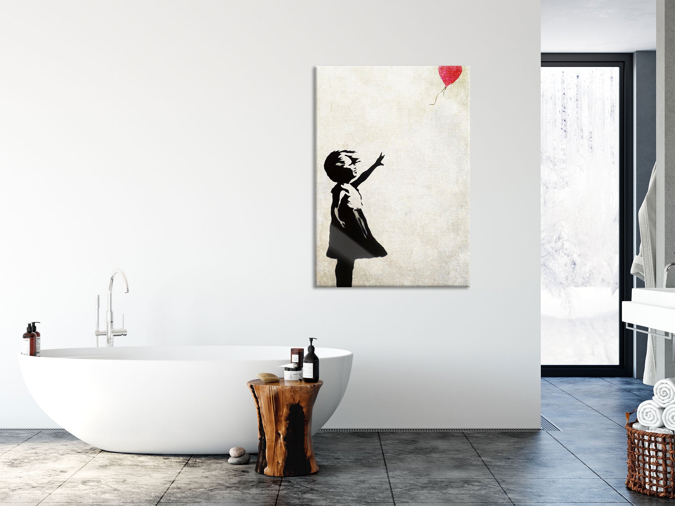 Banksy - Kind mit rotem Ballon , Glasbild