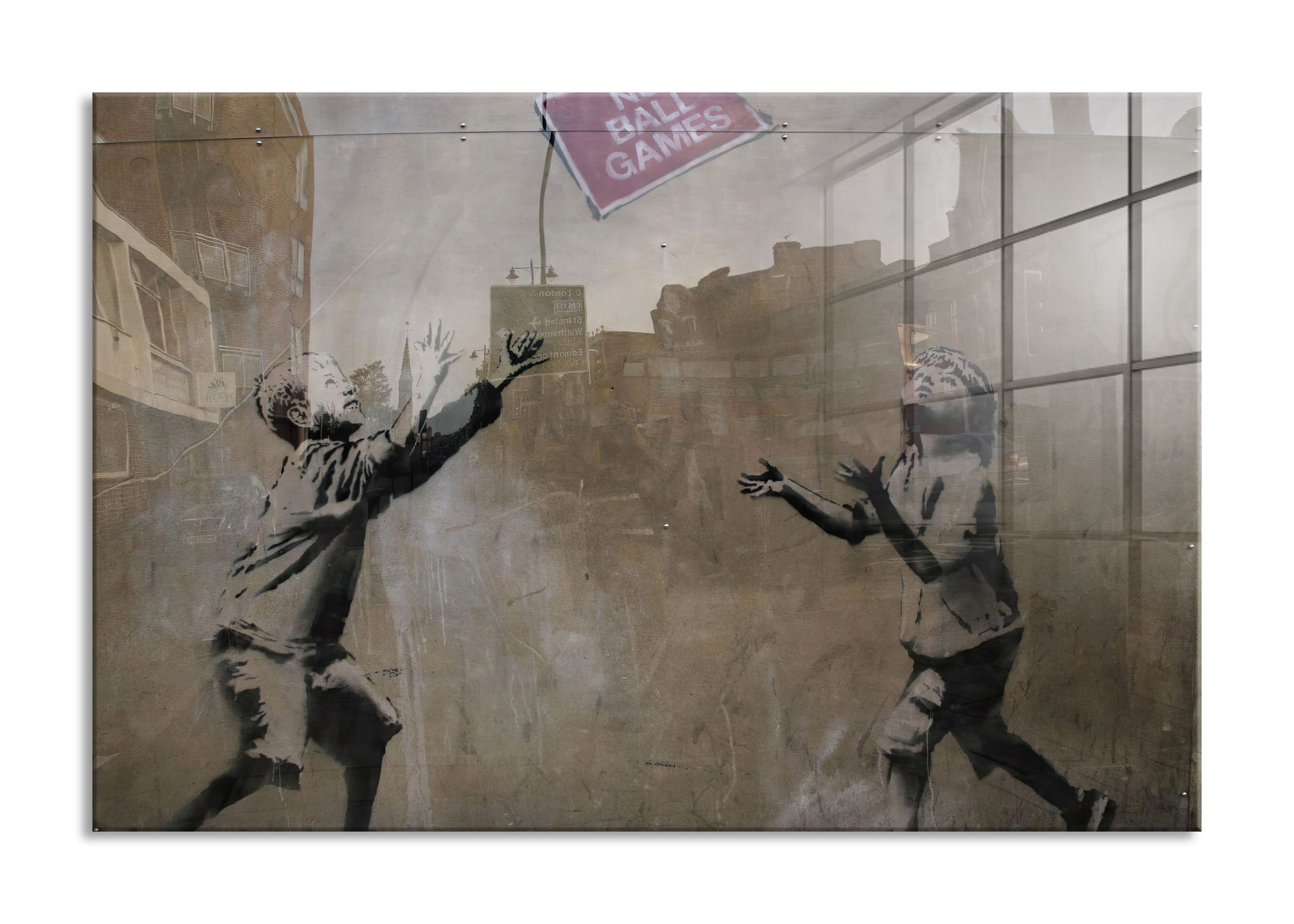 Banksy - No Balls Game etwas anders , Glasbild