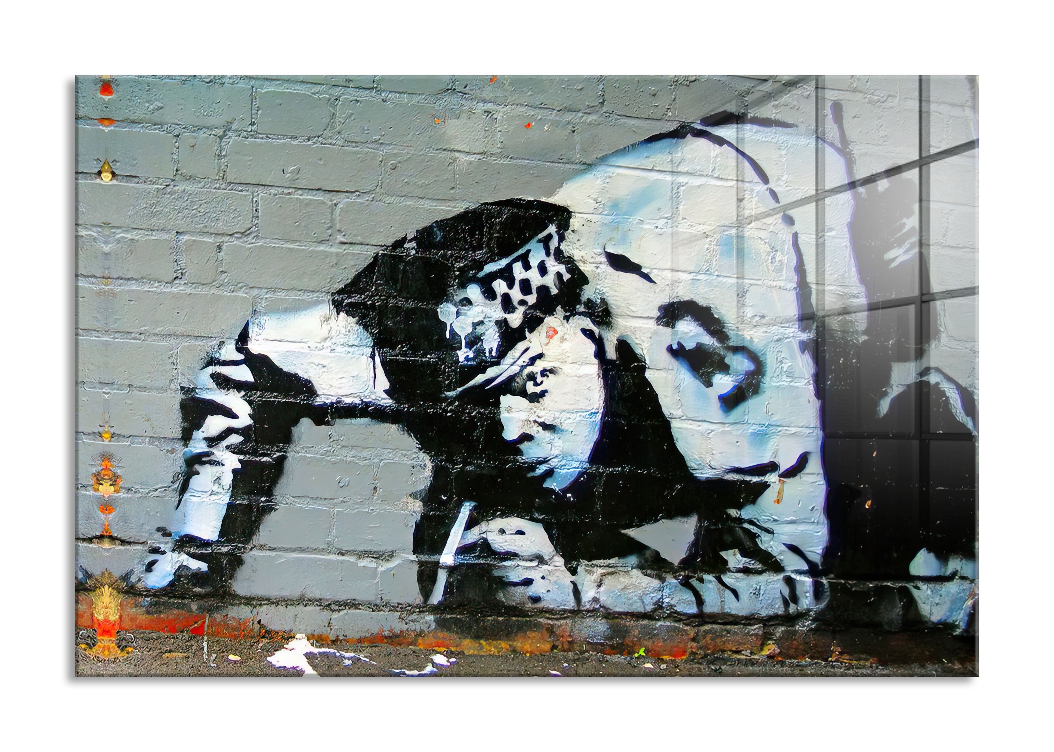 Banksy - Schauender Polizist , Glasbild