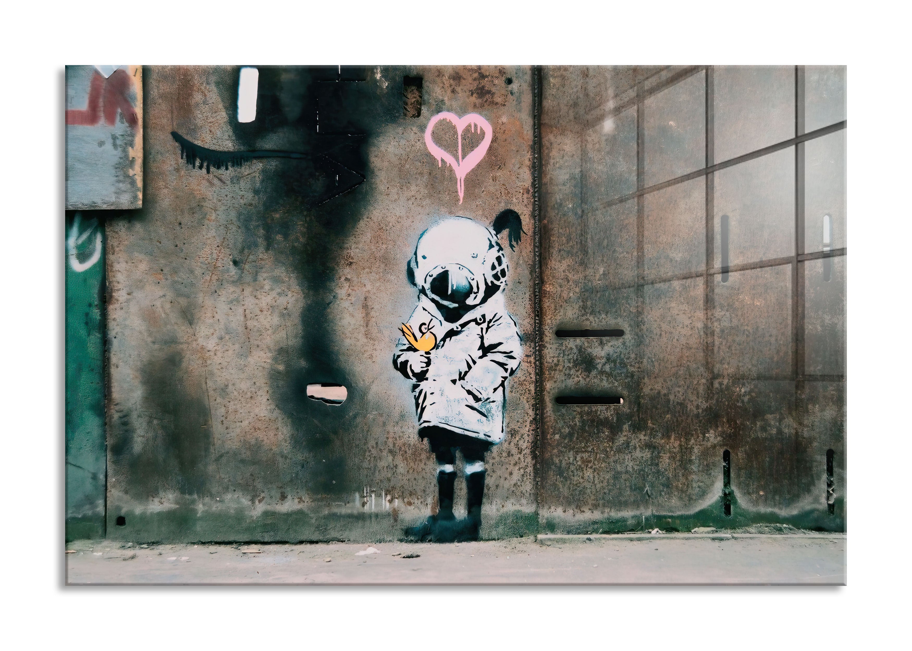 Banksy - Kind mit Anzug , Glasbild