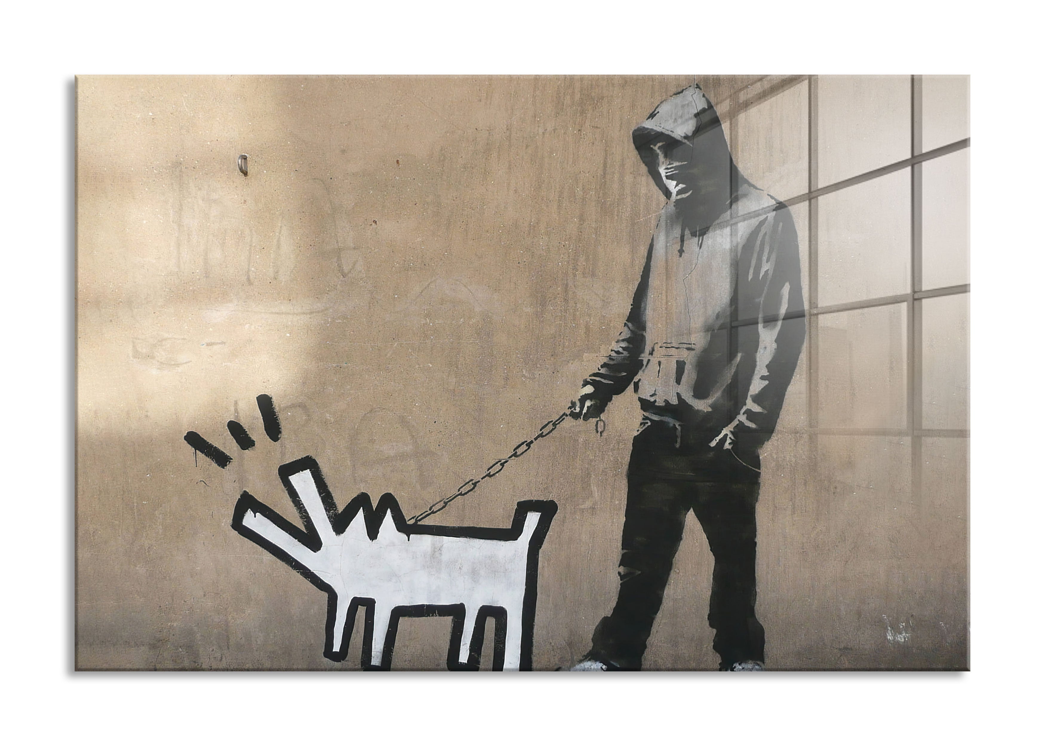 Banksy - Dog Walking, Glasbild