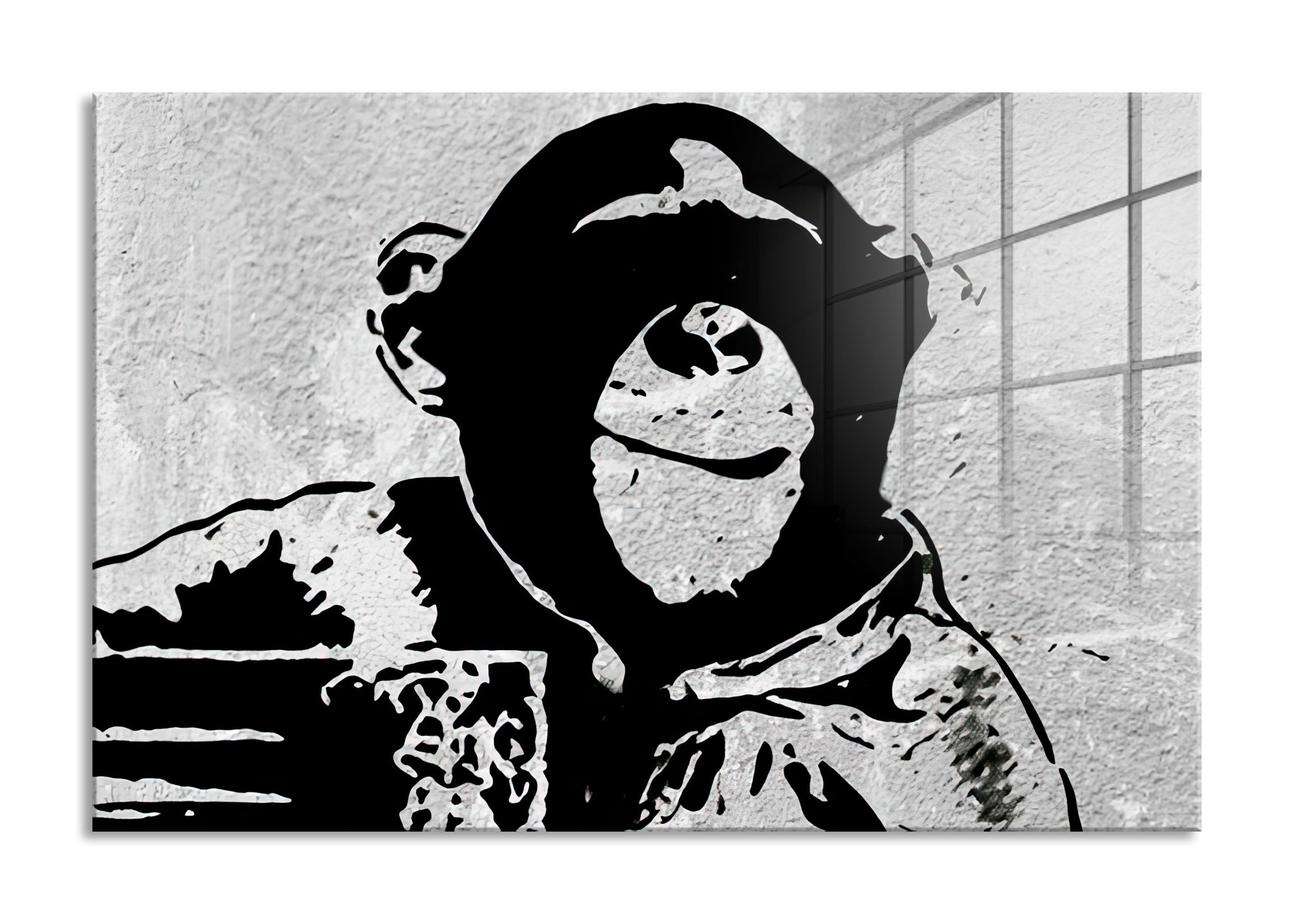 Banksy - Lächelnder Affe, Glasbild