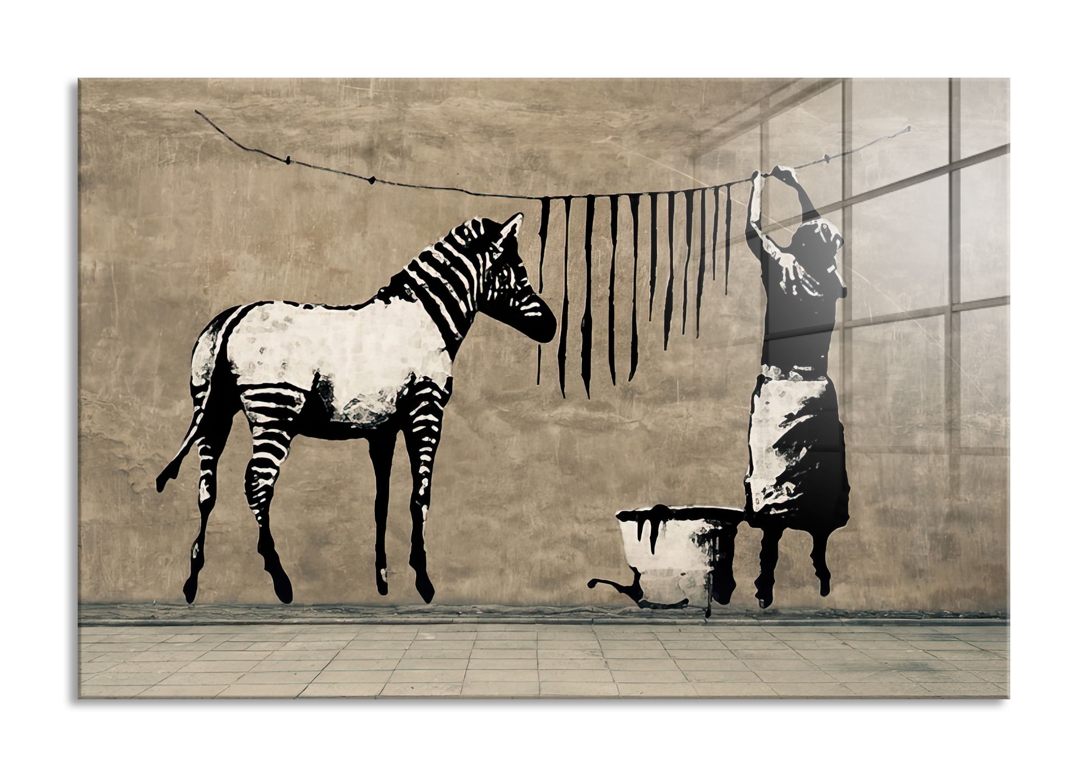 Banksy - Zebrastreifen waschen, Glasbild