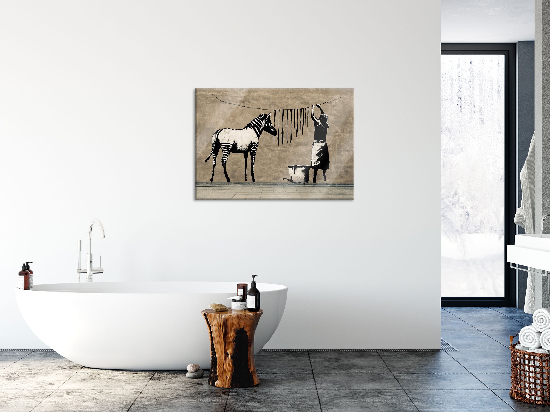 Banksy - Zebrastreifen waschen, Glasbild