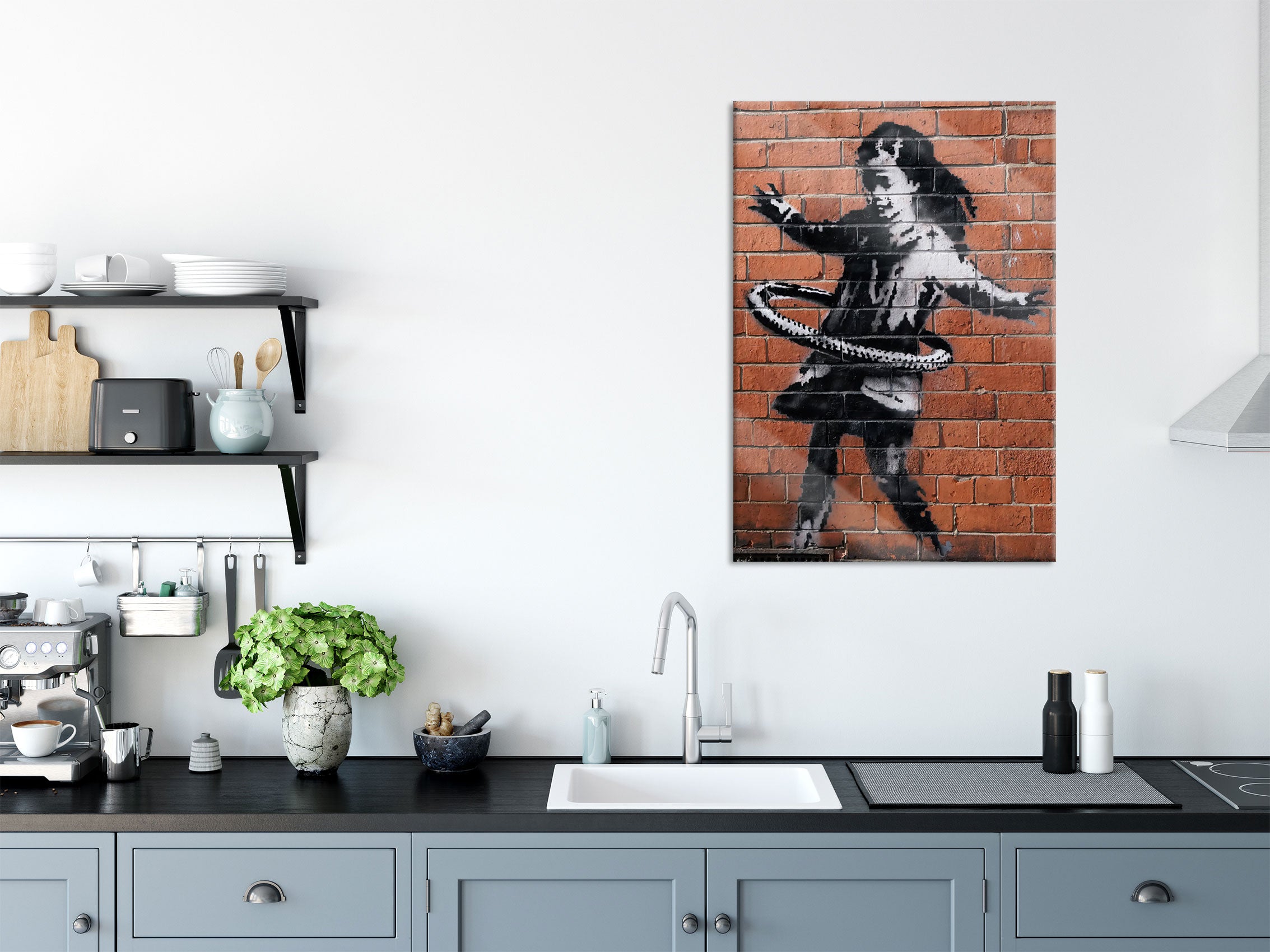 Banksy - Mädchen mit Hulahoop, Glasbild