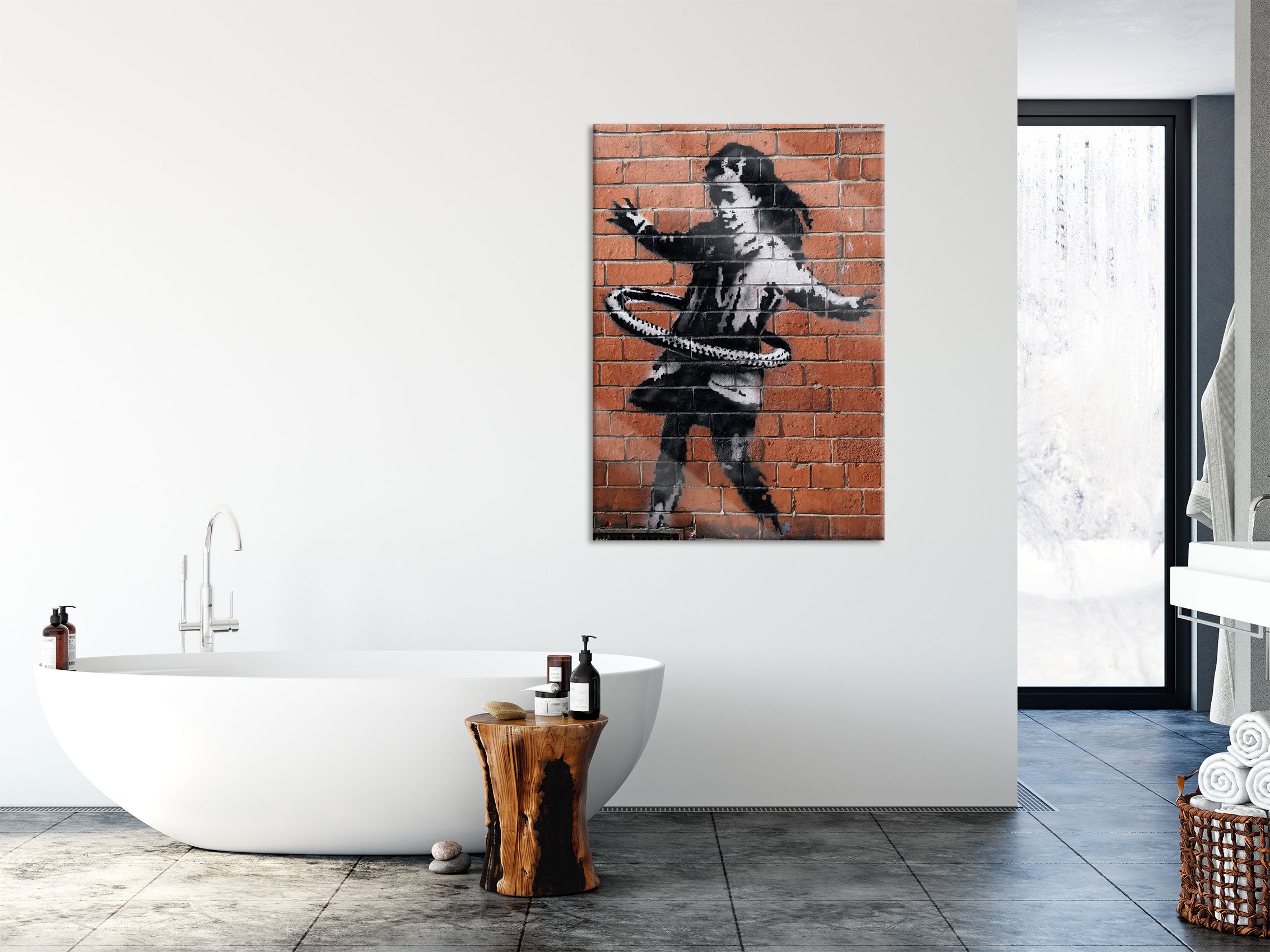 Banksy - Mädchen mit Hulahoop, Glasbild