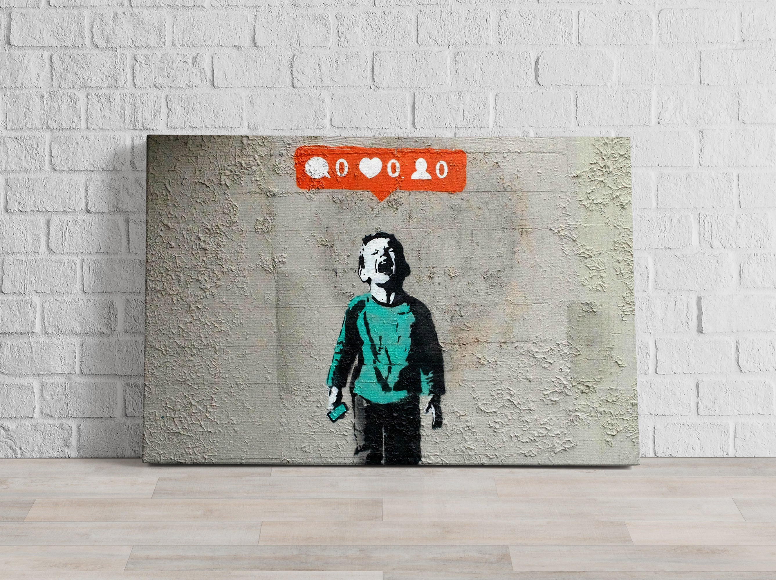 Banksy - Kind mit null likes, Leinwandbild