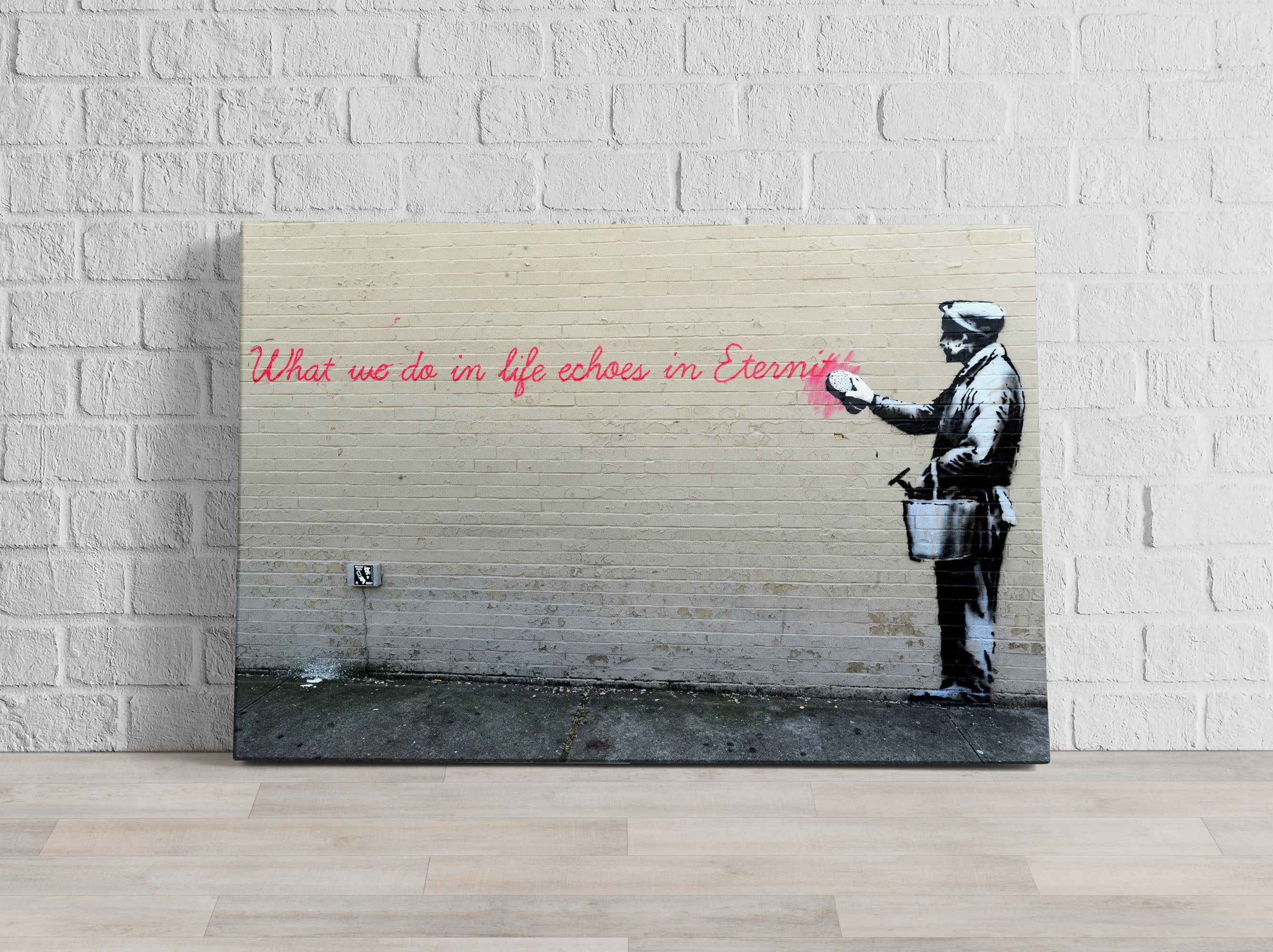 Banksy - Putzender Mann , Leinwandbild