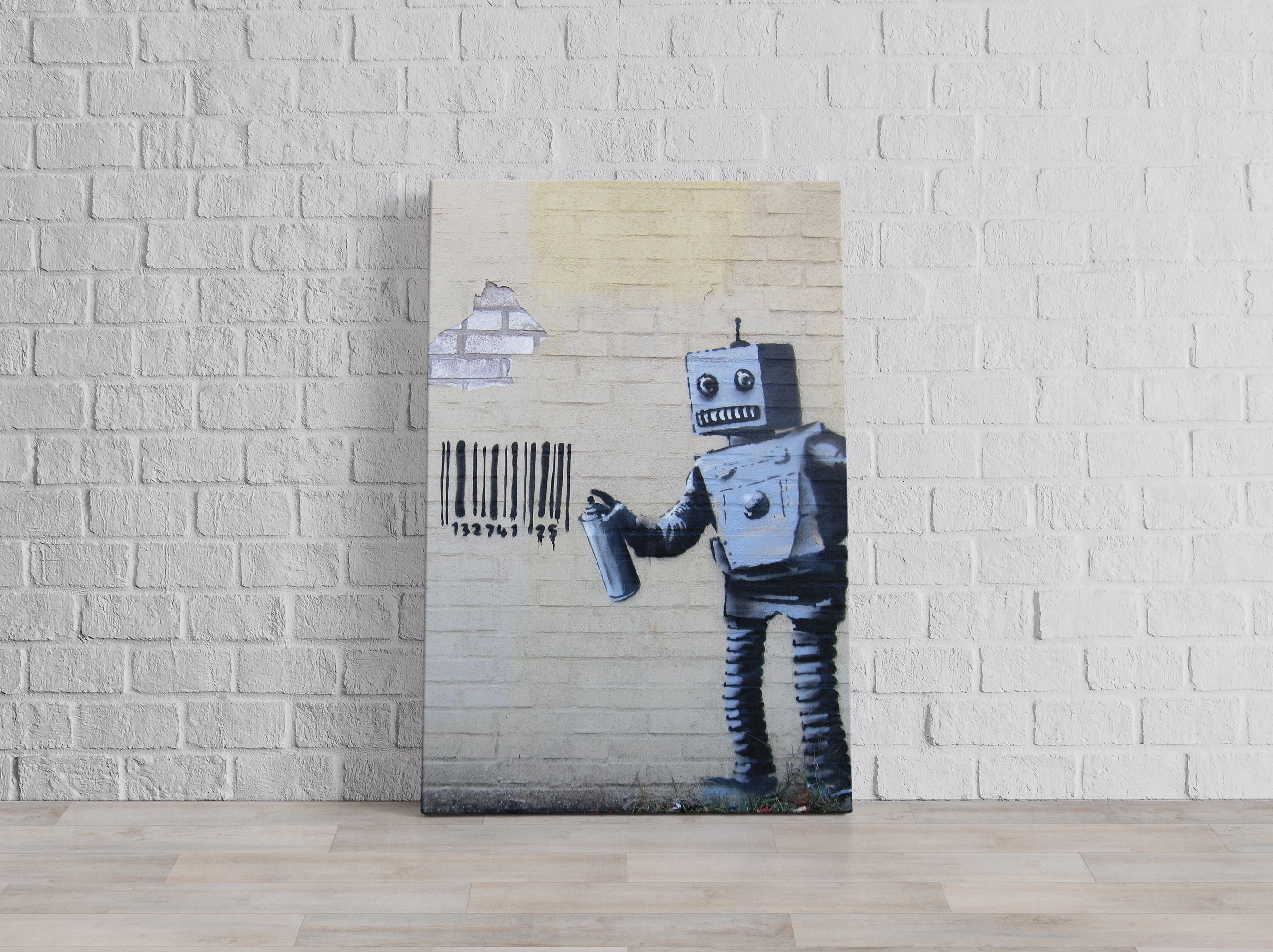 Banksy - Roboter mit code , Leinwandbild