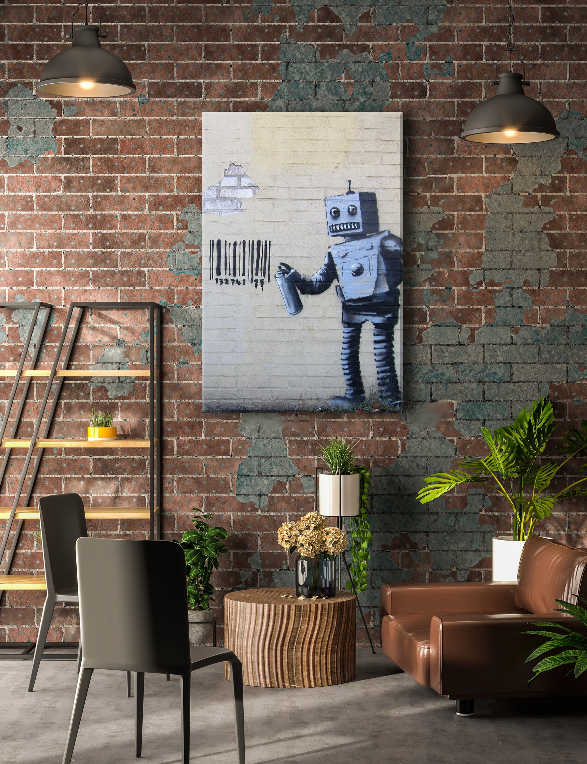 Banksy - Roboter mit code , Leinwandbild