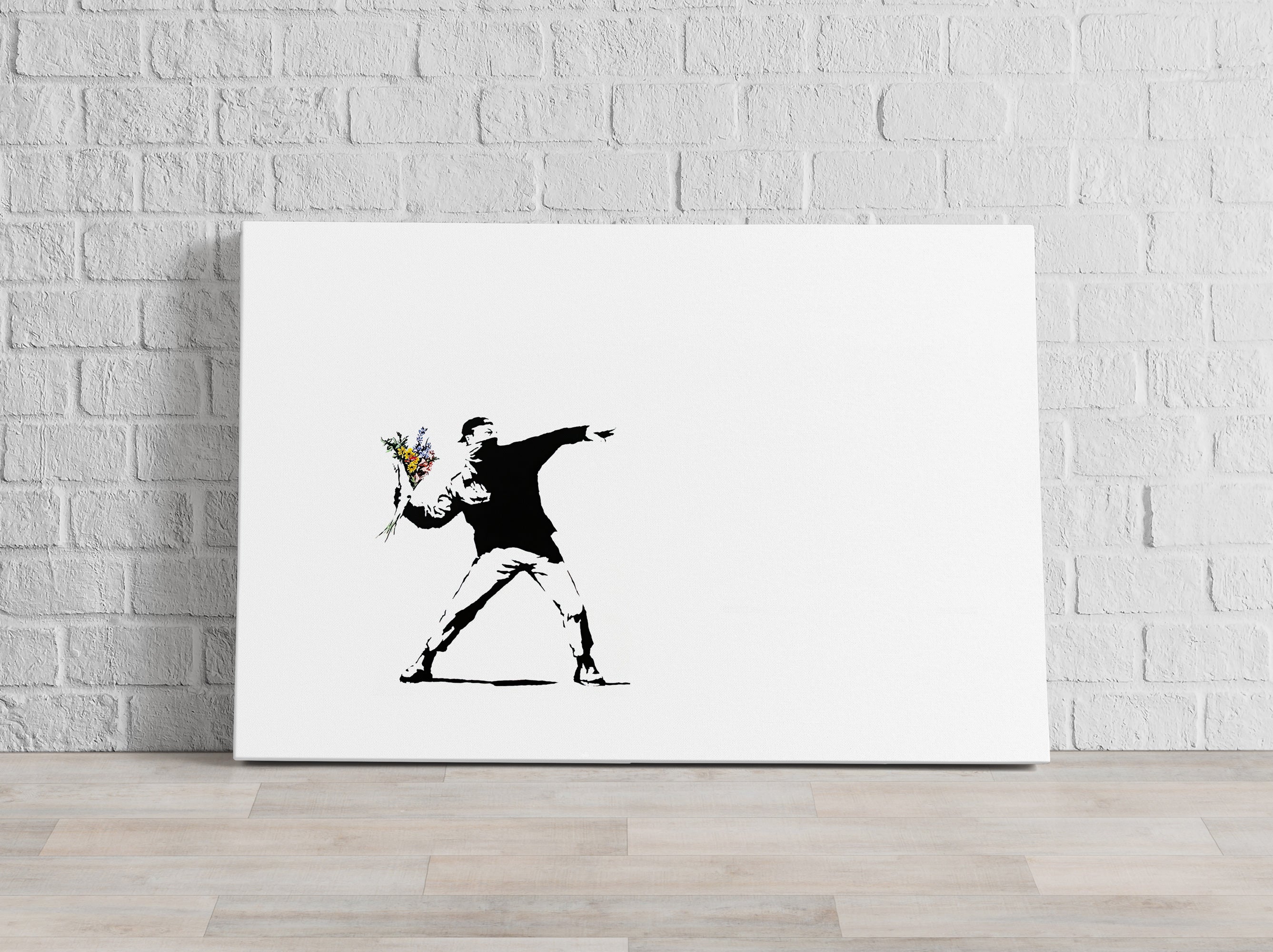 Banksy - Mann mit Blumen , Leinwandbild