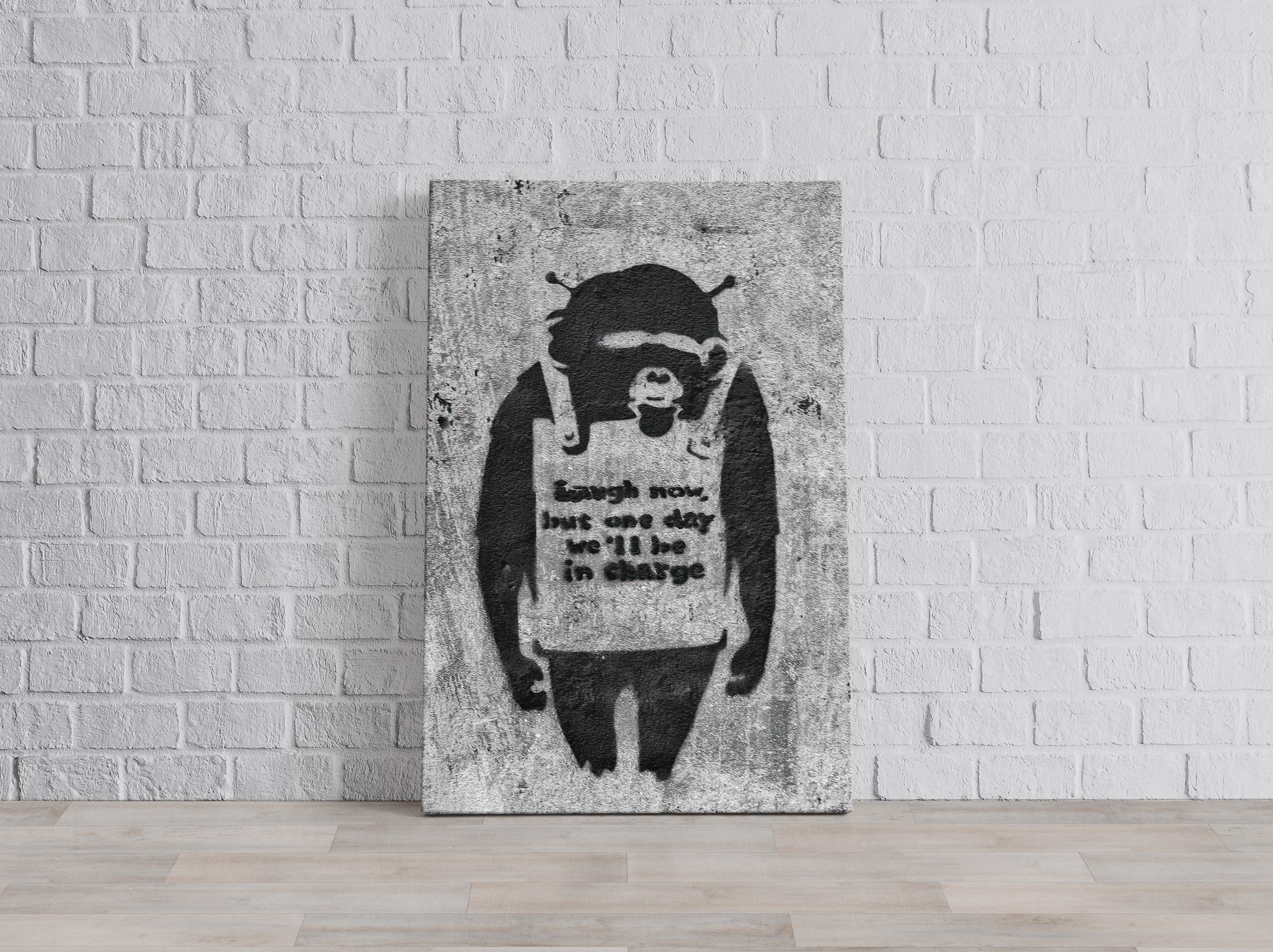 Banksy - Affe mit Schild , Leinwandbild