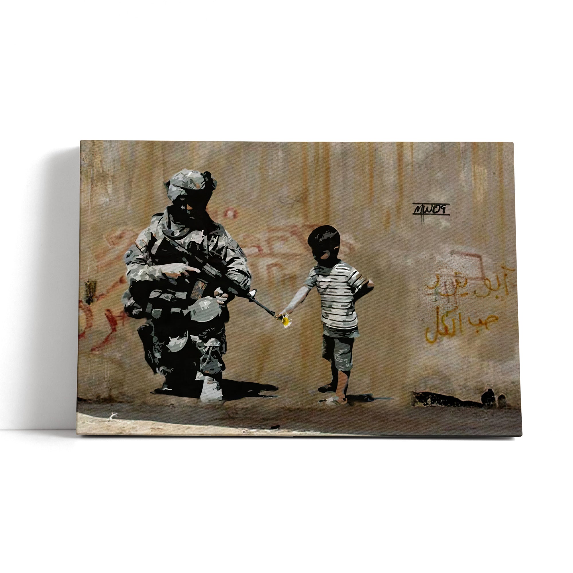 Banksy - Kind und Soldat , Leinwandbild